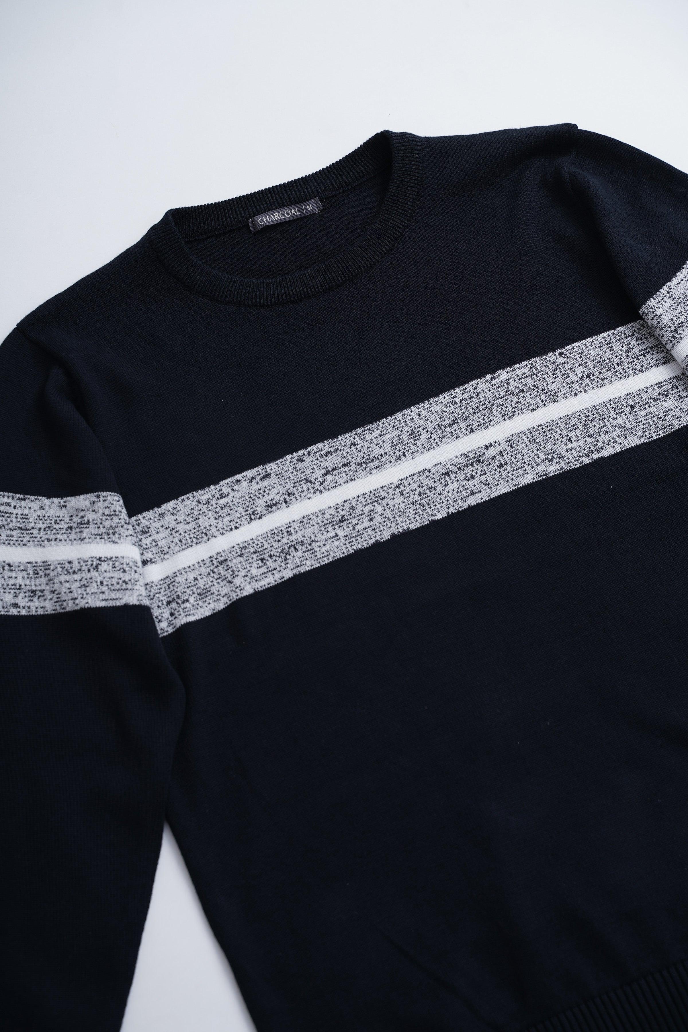 FULL SLEEVE SWEATER BLACK WHITE at Charcoal Clothing