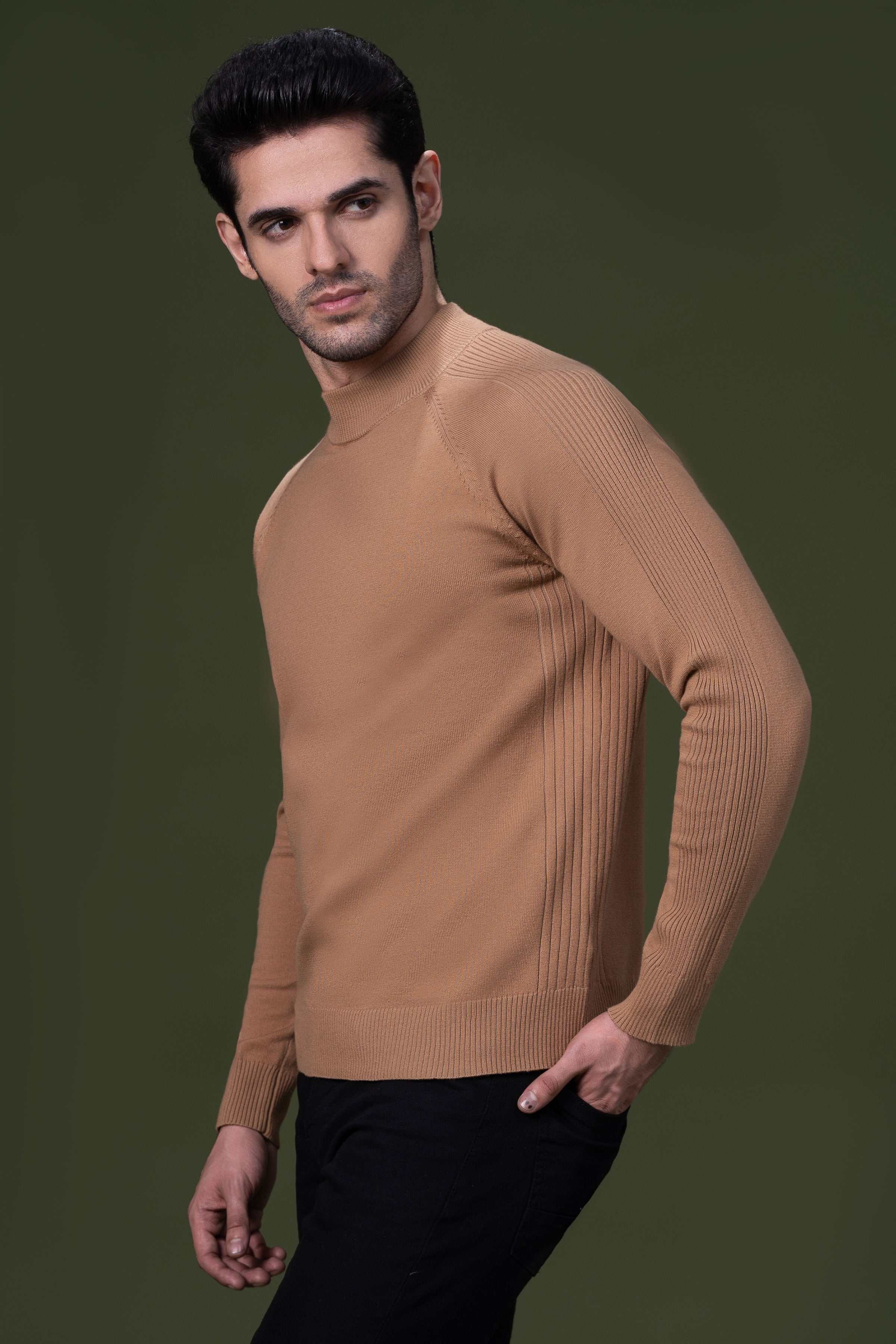 FULL SLEEVE SWEATER KHAKI at Charcoal Clothing