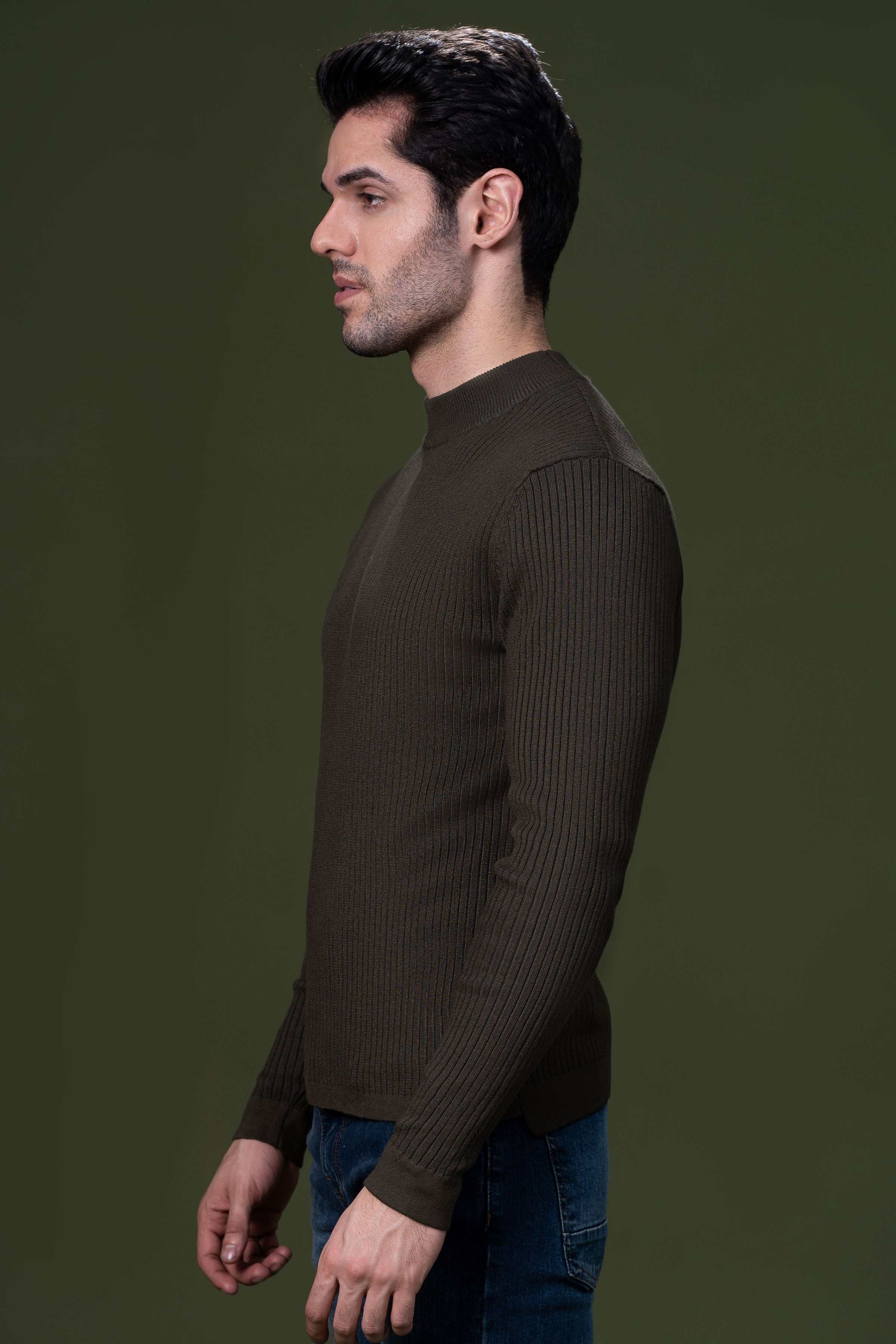 FULL SLEEVE SWEATER OLIVE at Charcoal Clothing