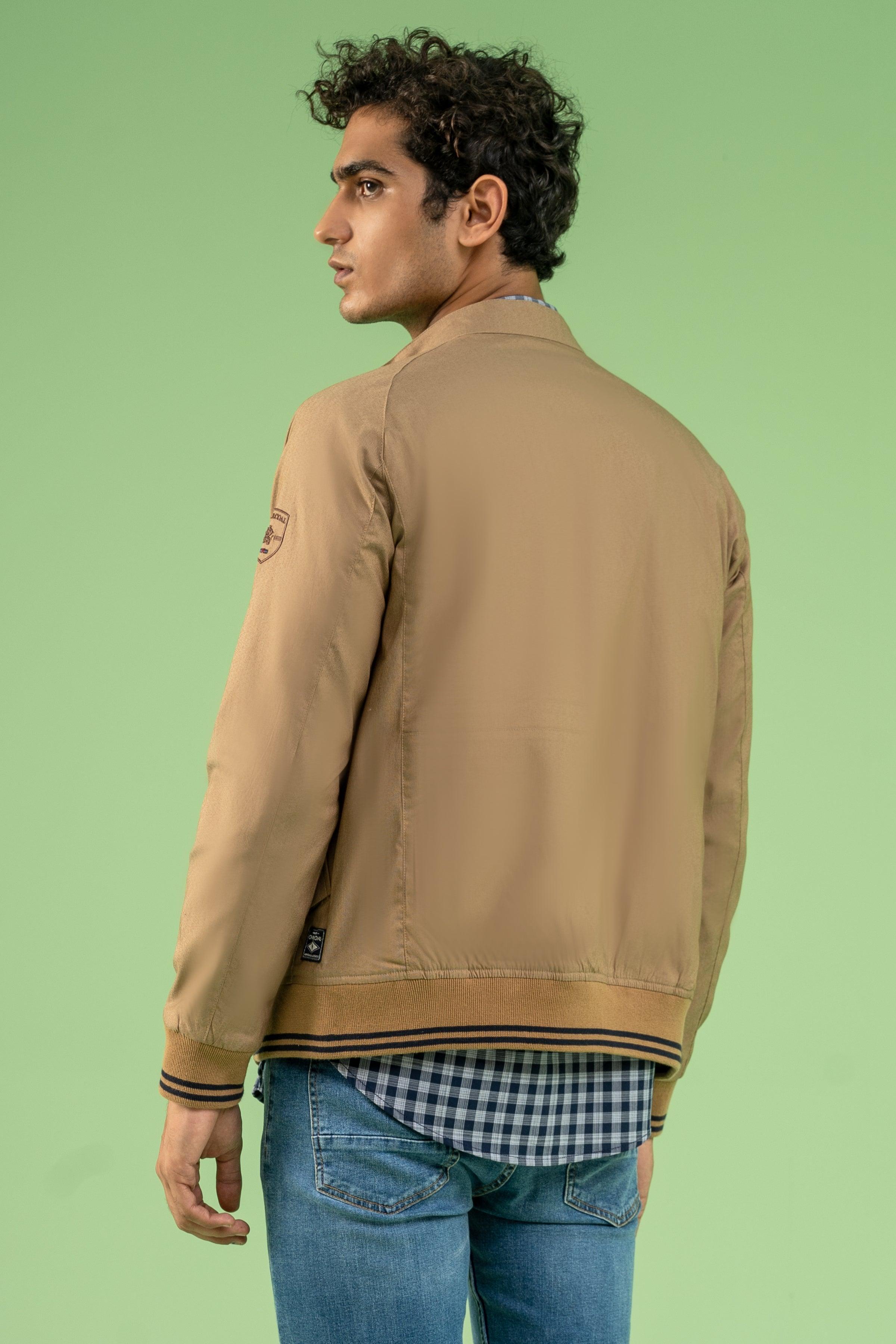 FULL SLEEVE TIPPING TEXTURED JACKET KHAKI at Charcoal Clothing