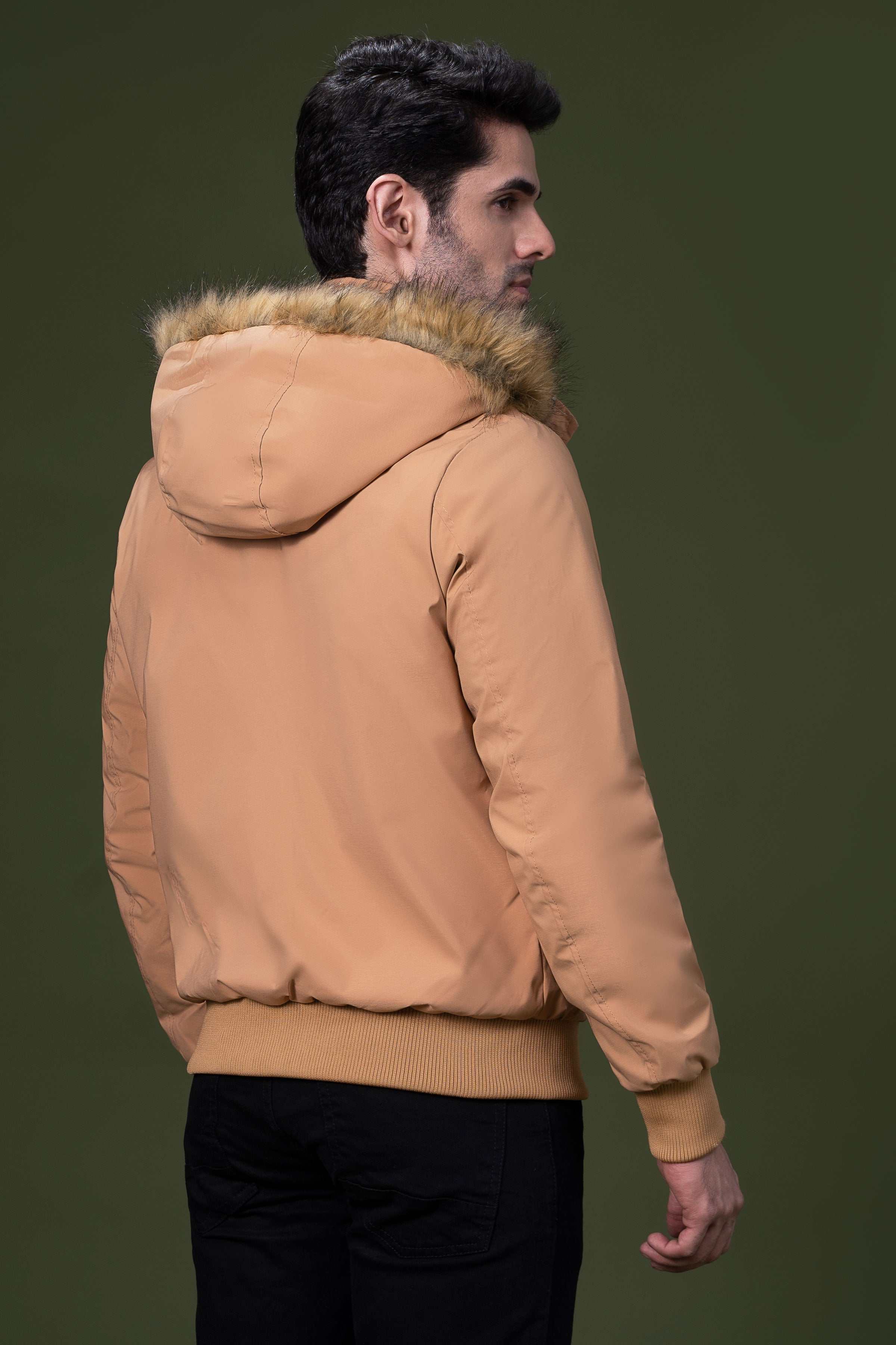 FUR JACKET DARK KHAKI at Charcoal Clothing