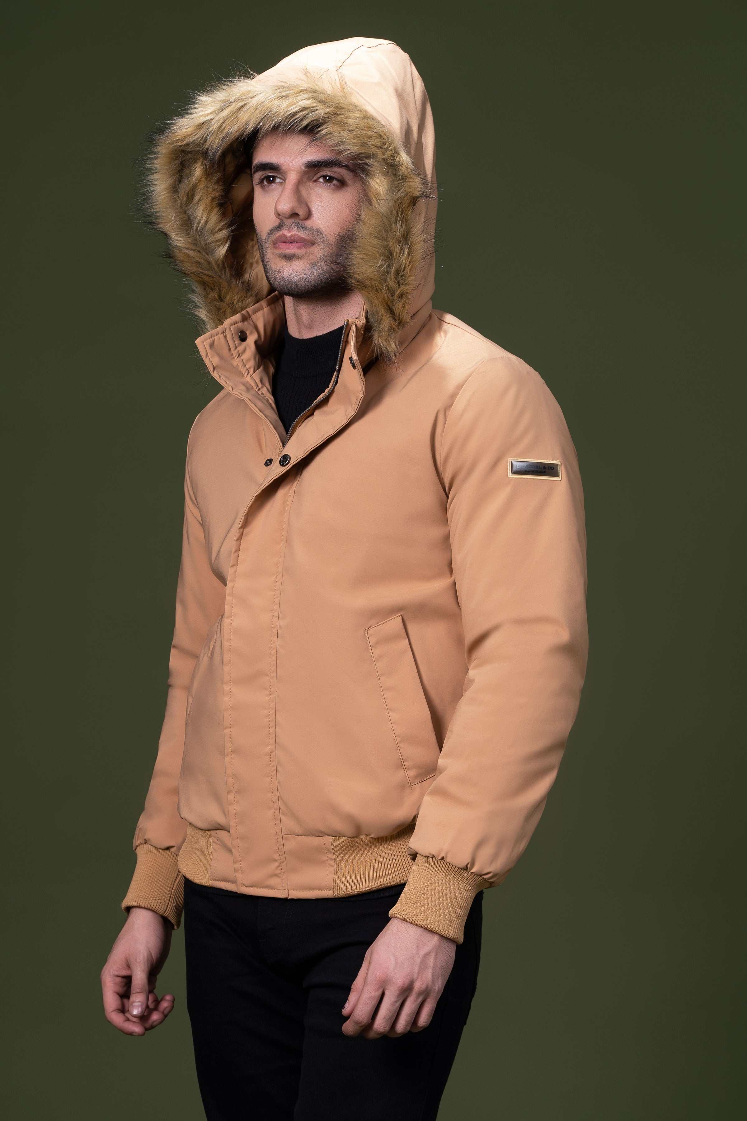 FUR JACKET DARK KHAKI at Charcoal Clothing