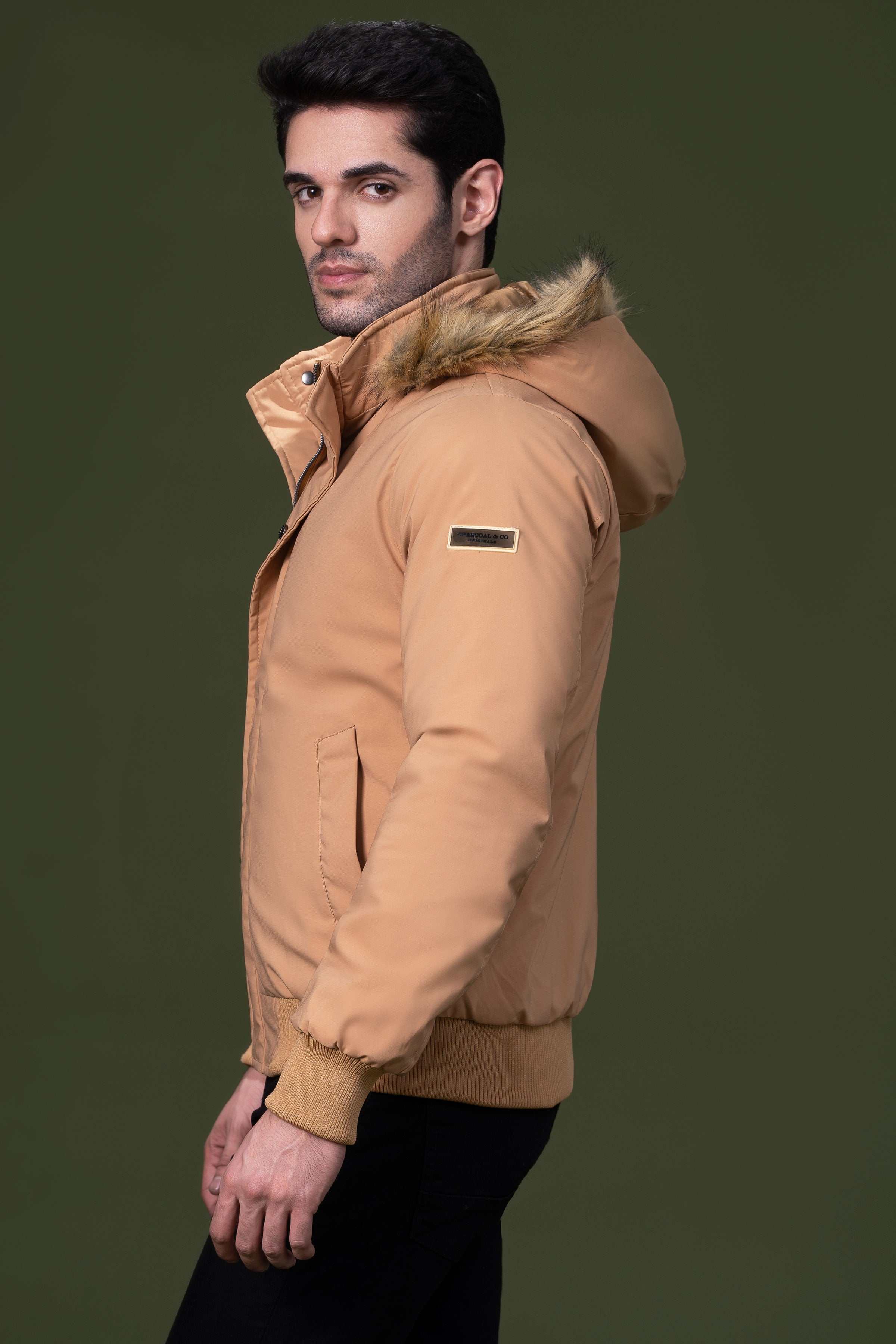 FUR JACKET DARK KHAKI at Charcoal Clothing