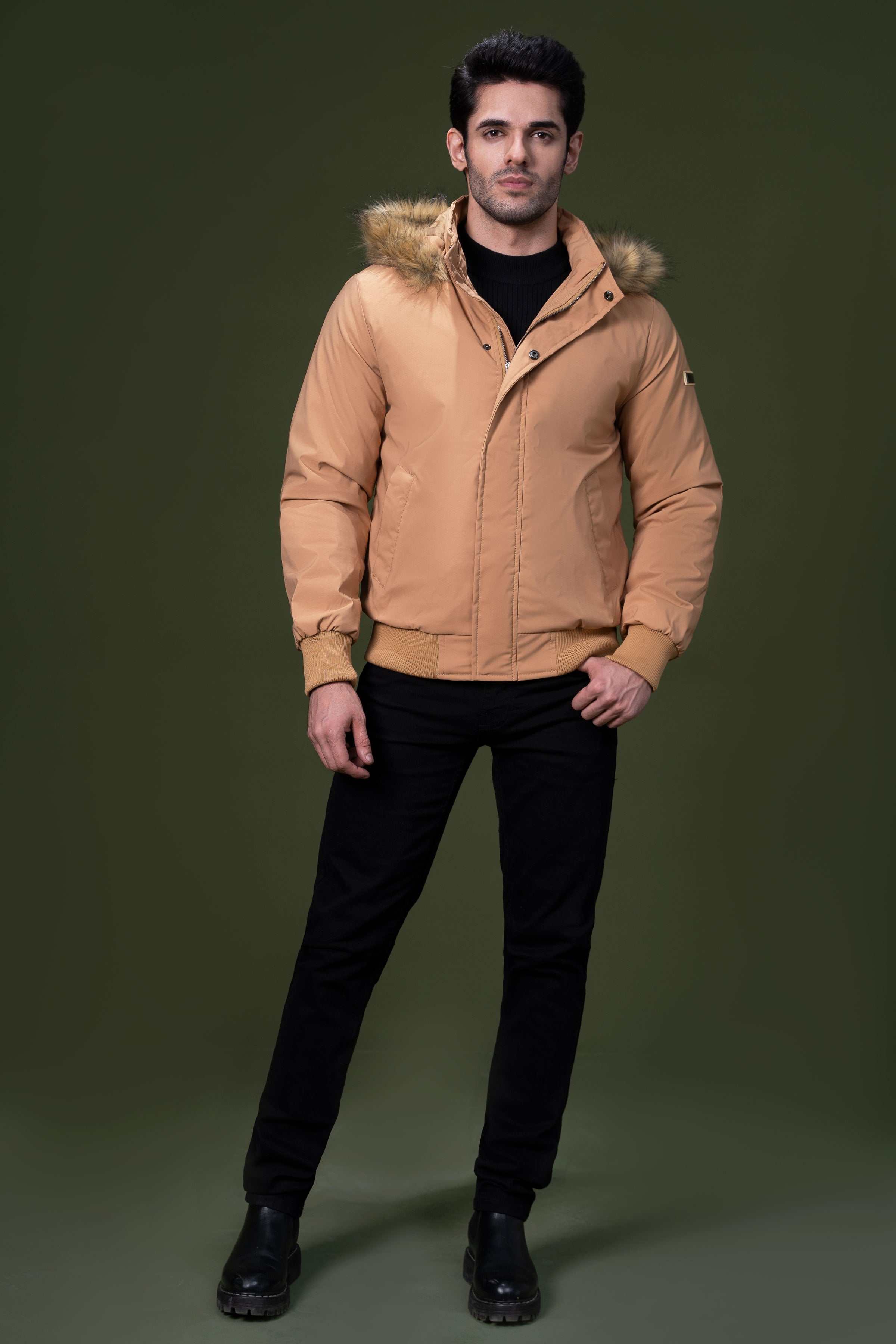 FUR JACKET DARK KHAKI at Charcoal Clothing