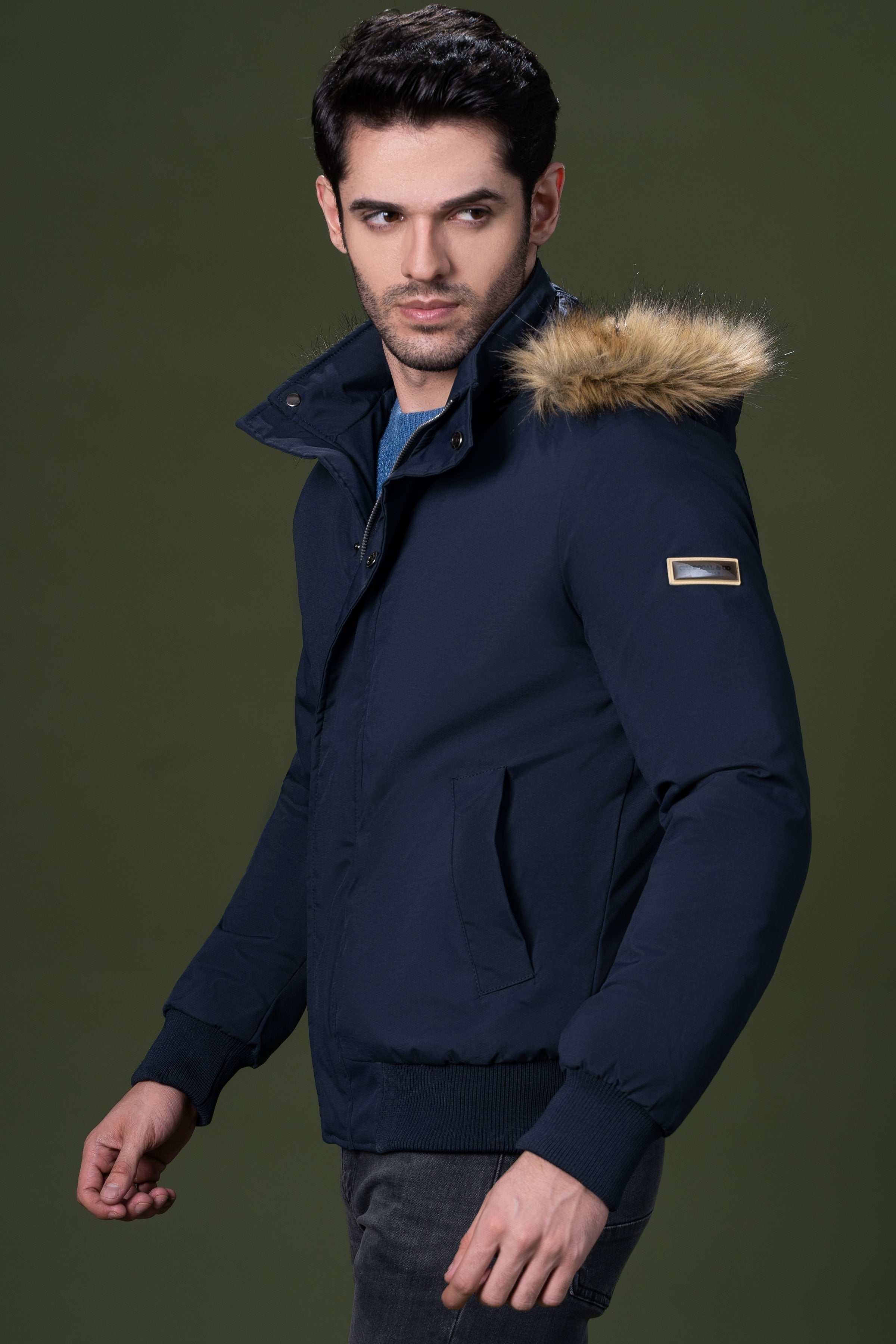FUR JACKET NAVY at Charcoal Clothing