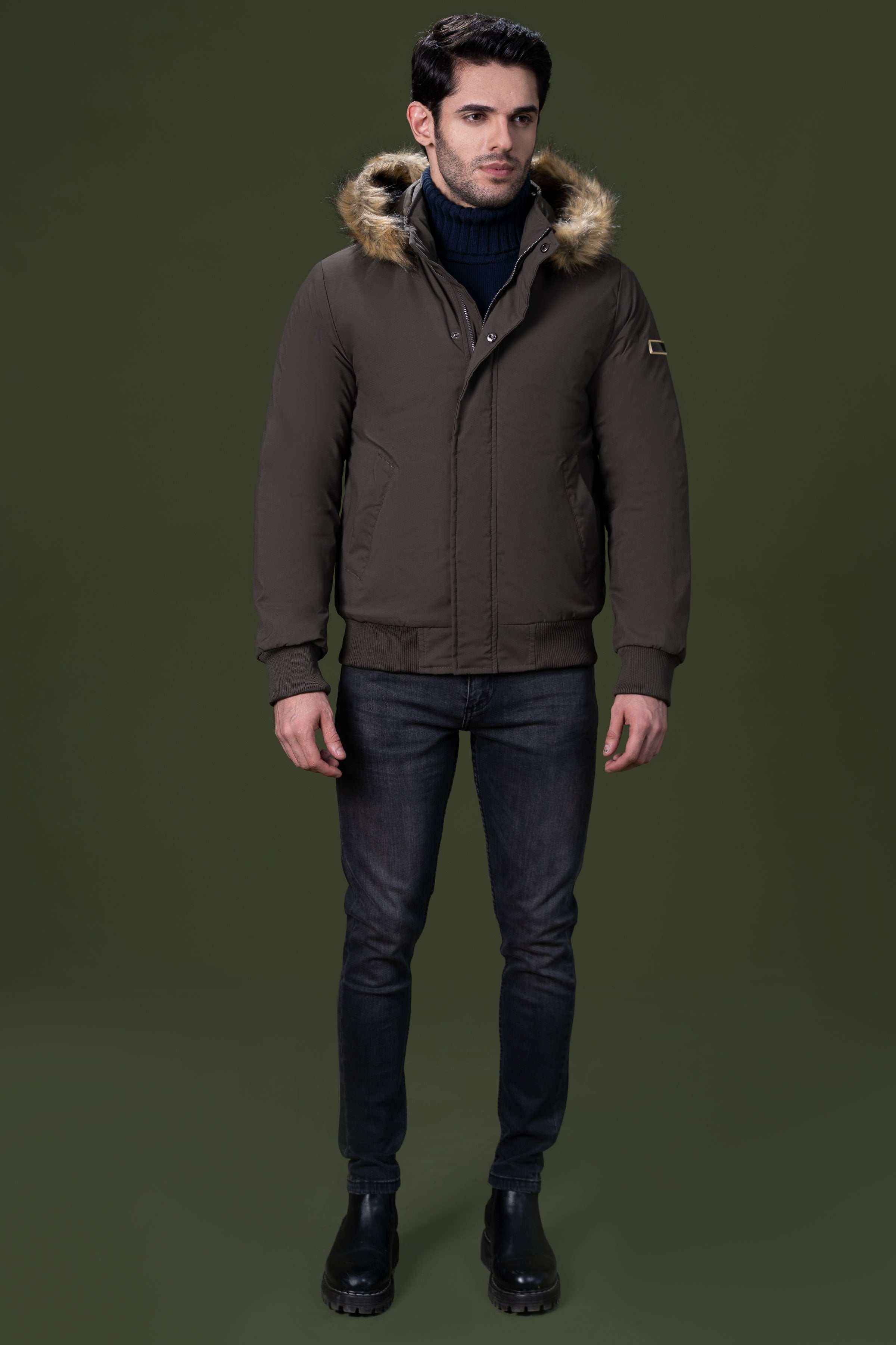 FUR JACKET OLIVE at Charcoal Clothing