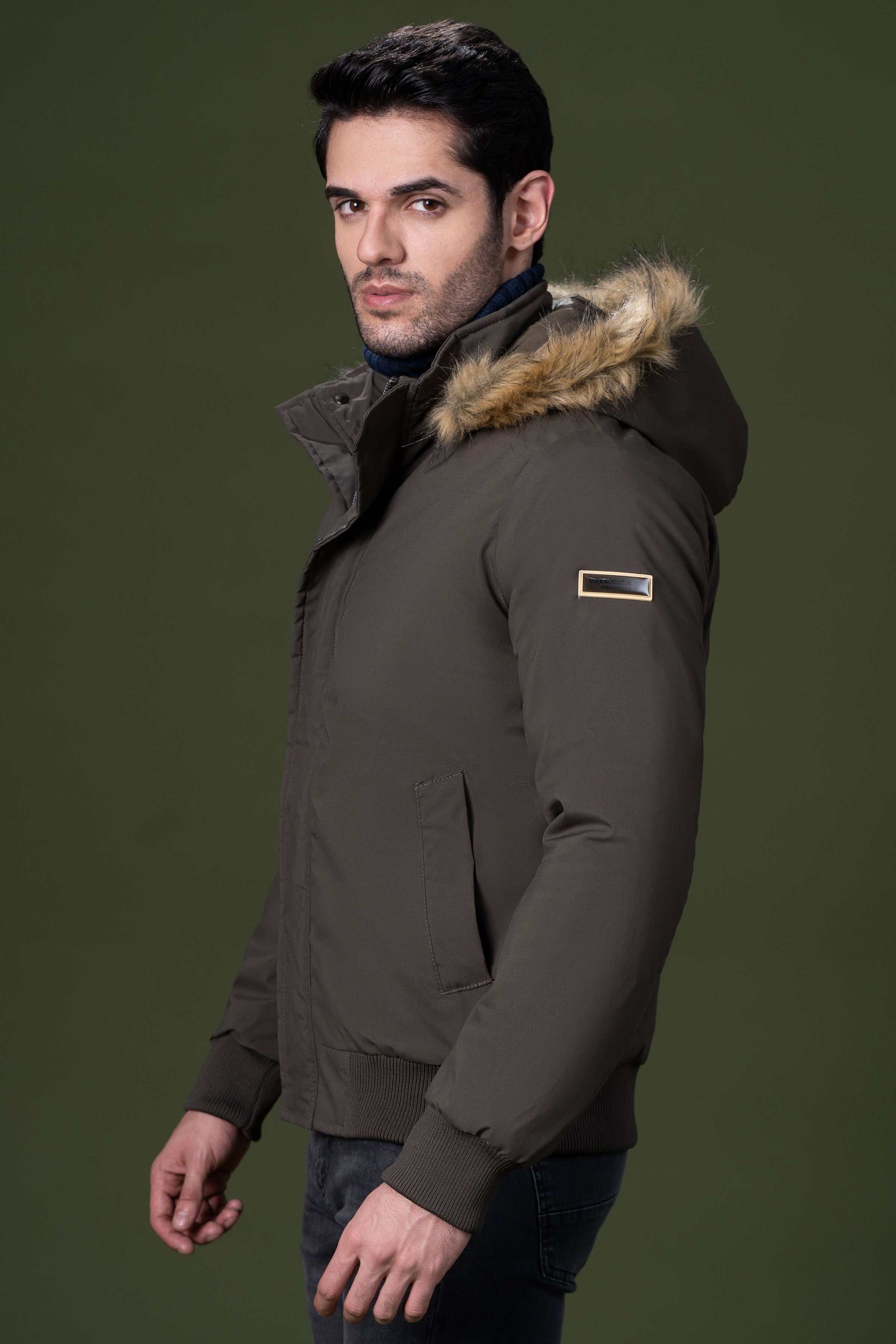 FUR JACKET OLIVE at Charcoal Clothing