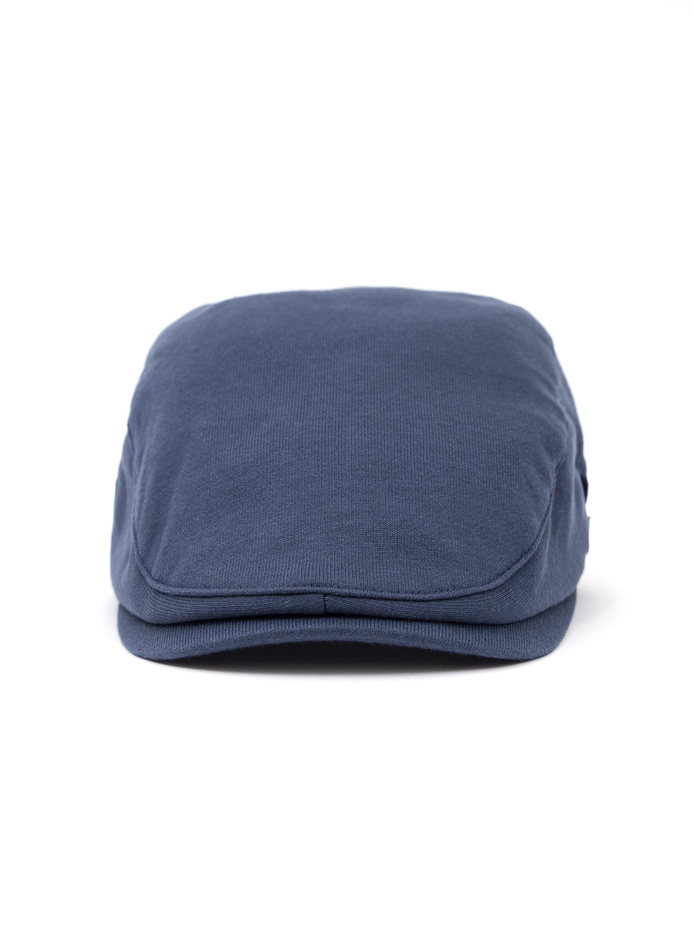 Navy golf cap with curved brim and stitched crown