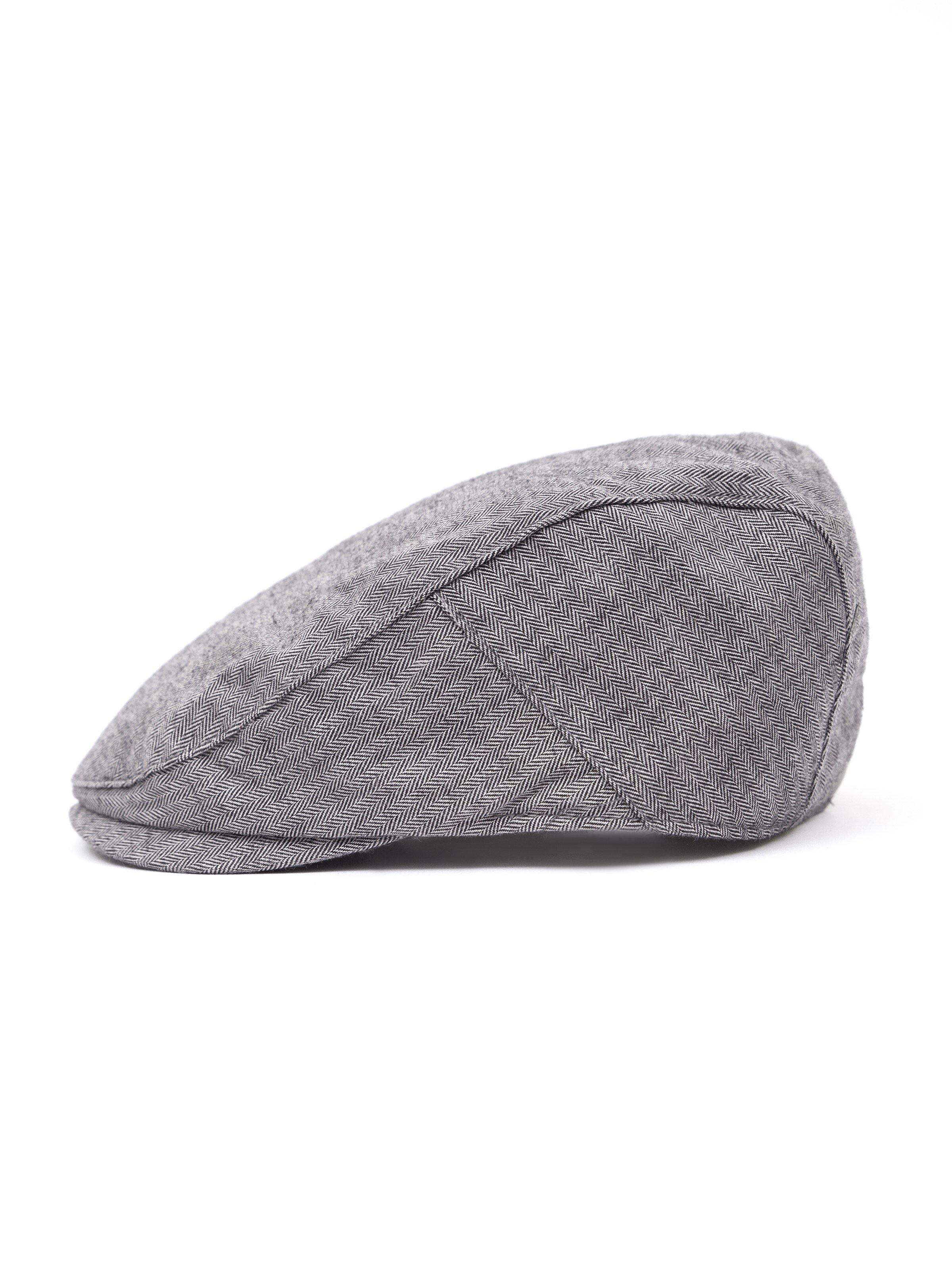 Gray golf cap, angled profile view with curved brim and textured fabric