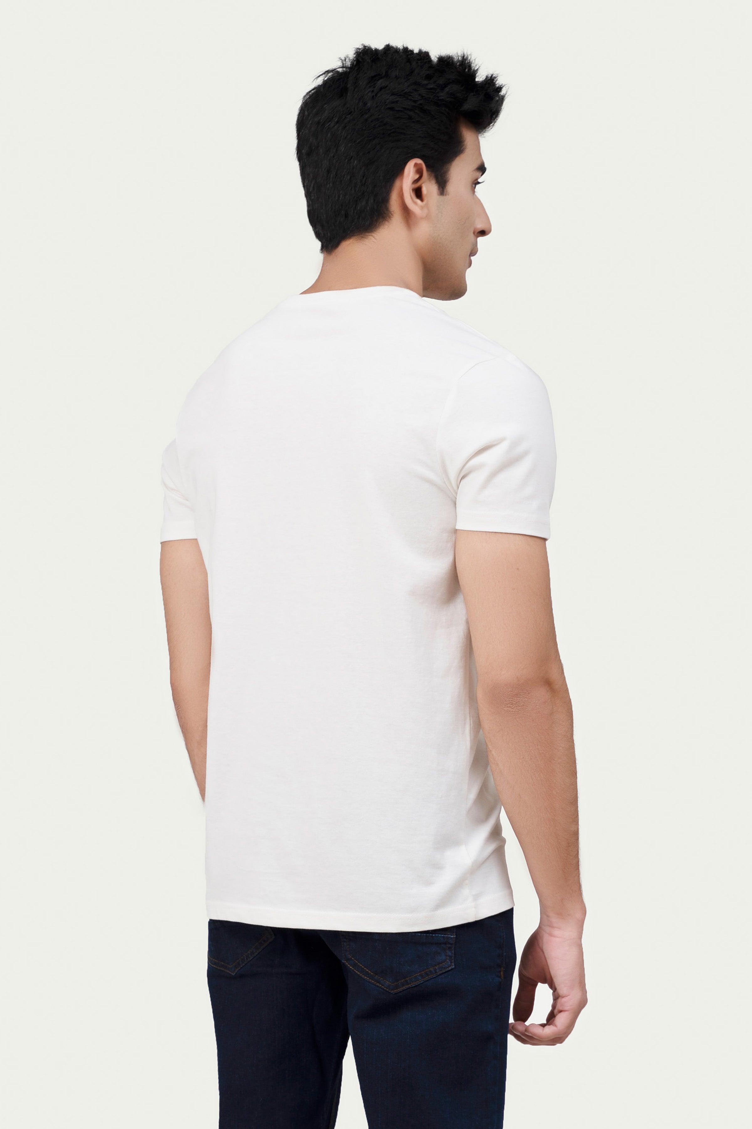 Off-white graphic T-shirt, back view, crew neck with short sleeves