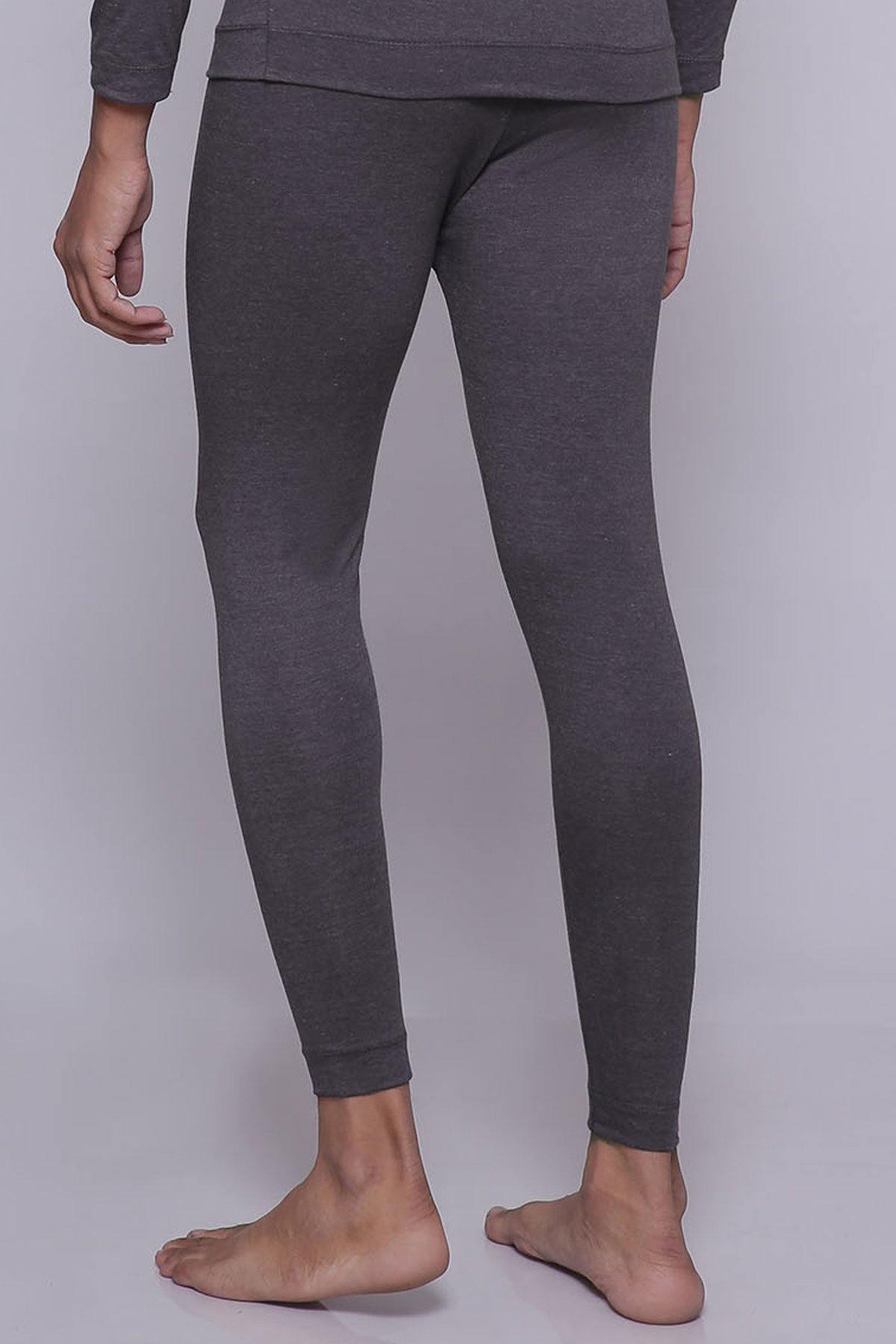 HEATTECH dark grey thermal leggings side view, slim tapered legs and elastic waistband