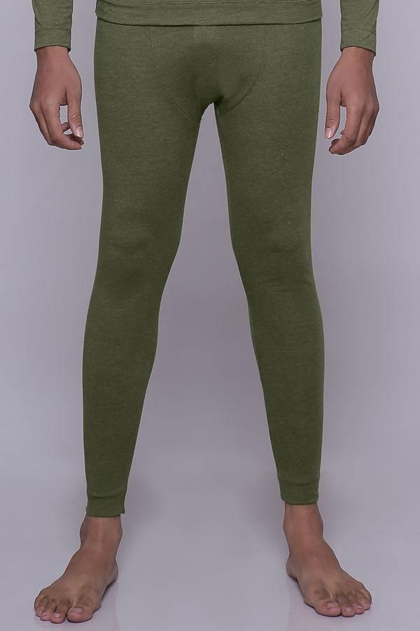 HEATTECH warmer lower in green, full-length leggings with flat front seams