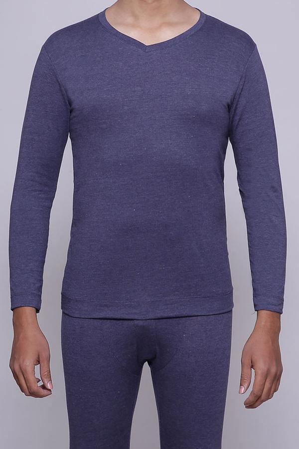 HEATTECH warmer upper blue long-sleeve thermal top with V-neck, slim fit