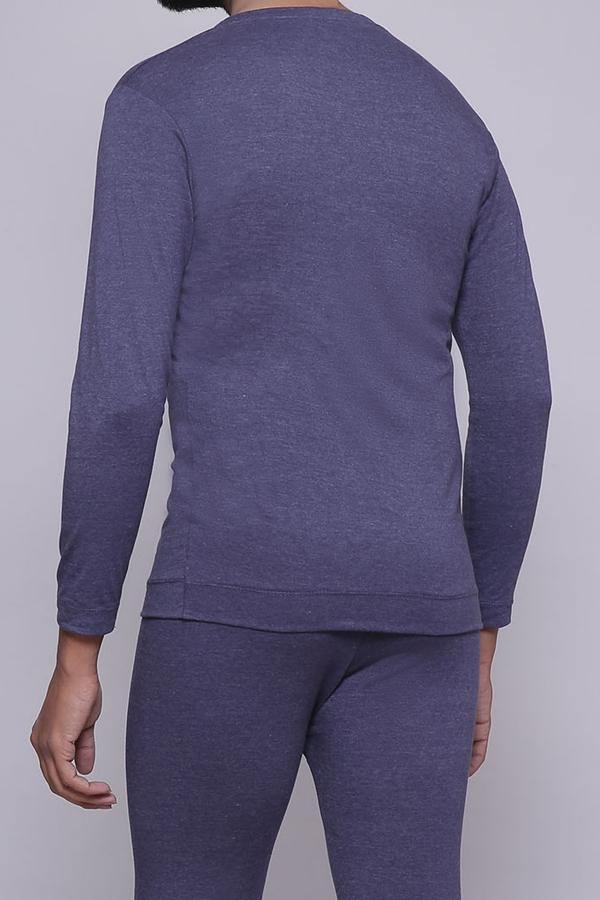 HEATTECH warmer upper blue long-sleeve thermal top with rounded hem, back view