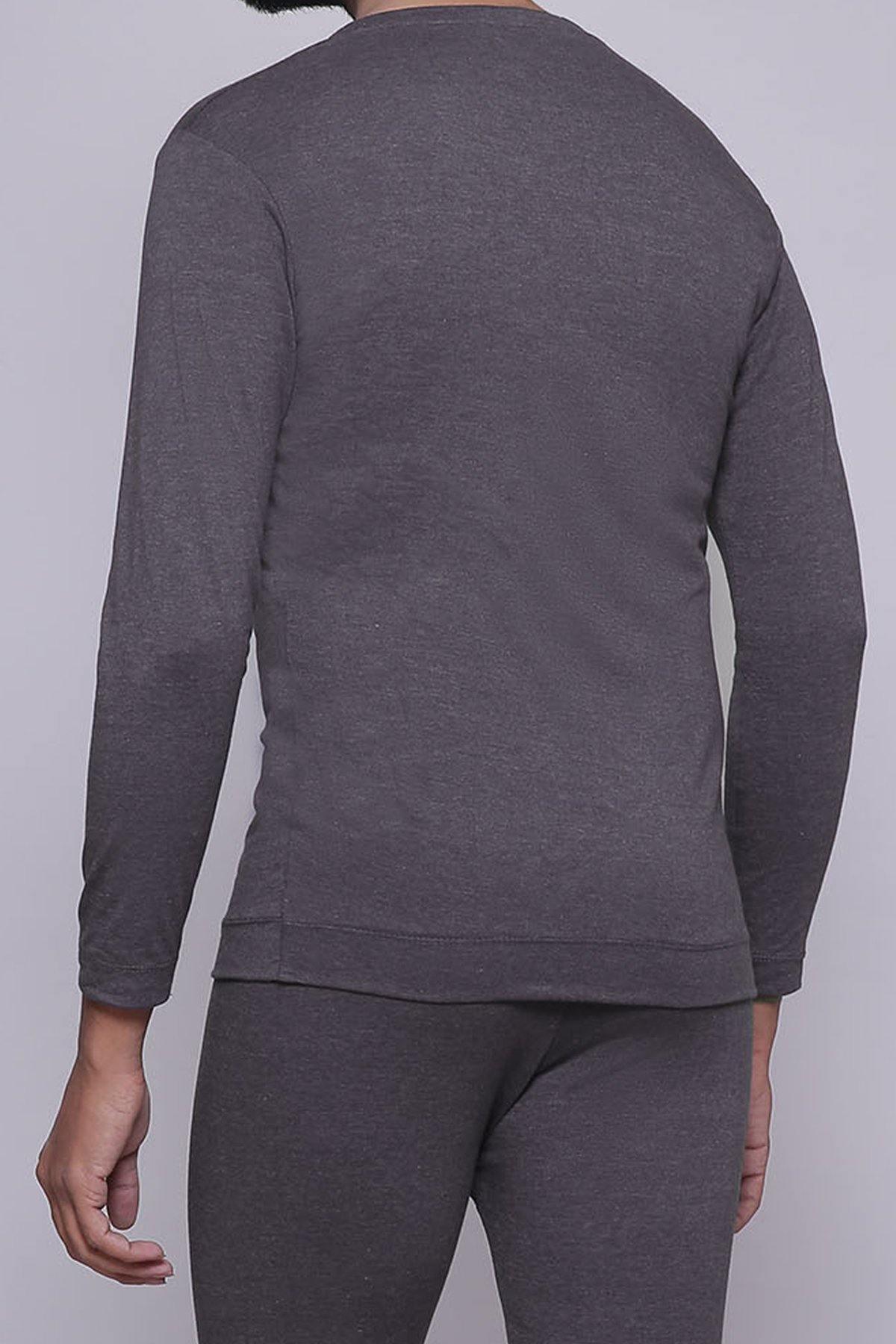 HEATTECH thermal top, dark grey long-sleeve with crew neckline (back view)