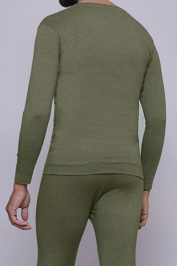 HEATTECH thermal warmer top, green long-sleeve round-neck