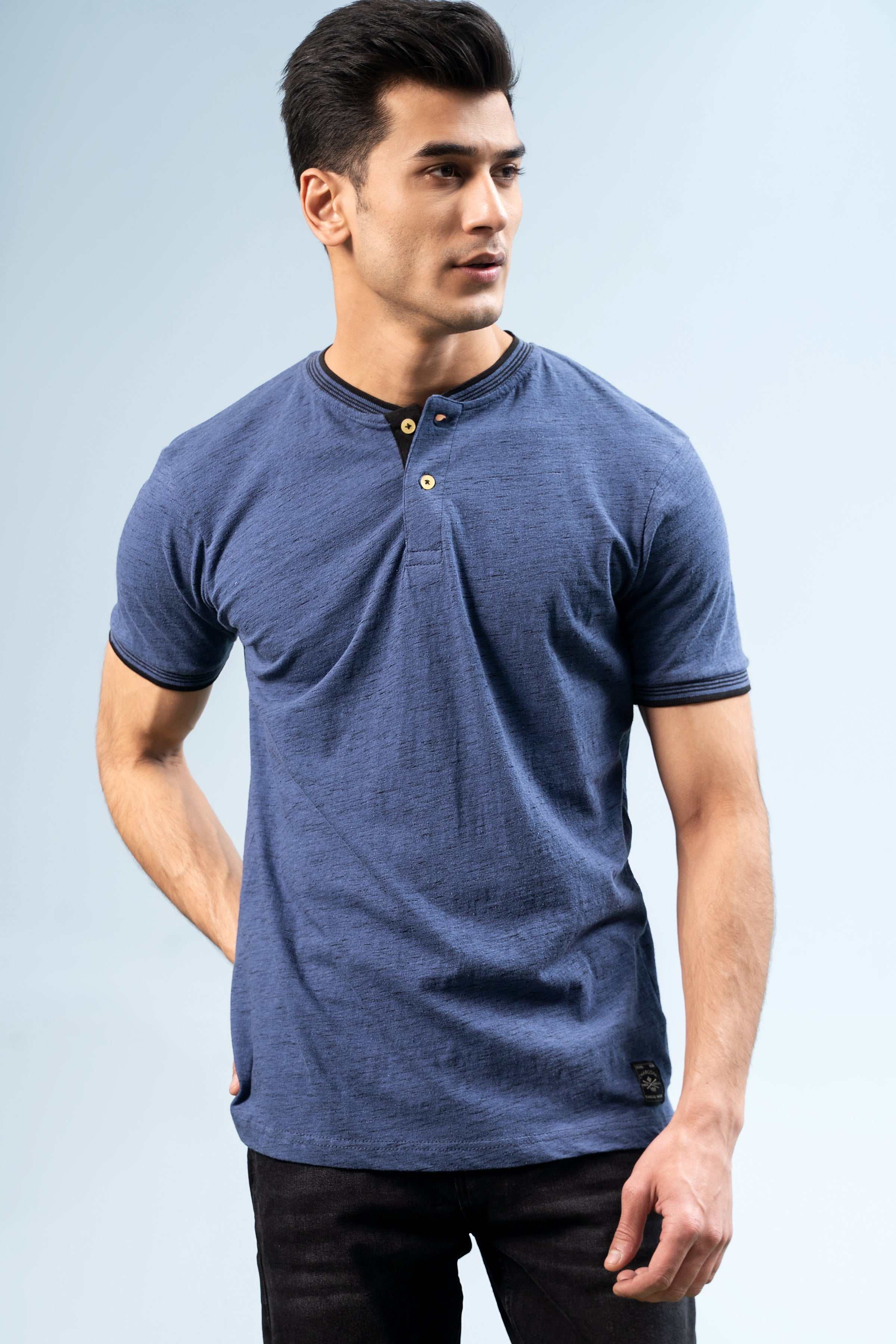 HENLEY SHIRT BLUE at Charcoal Clothing