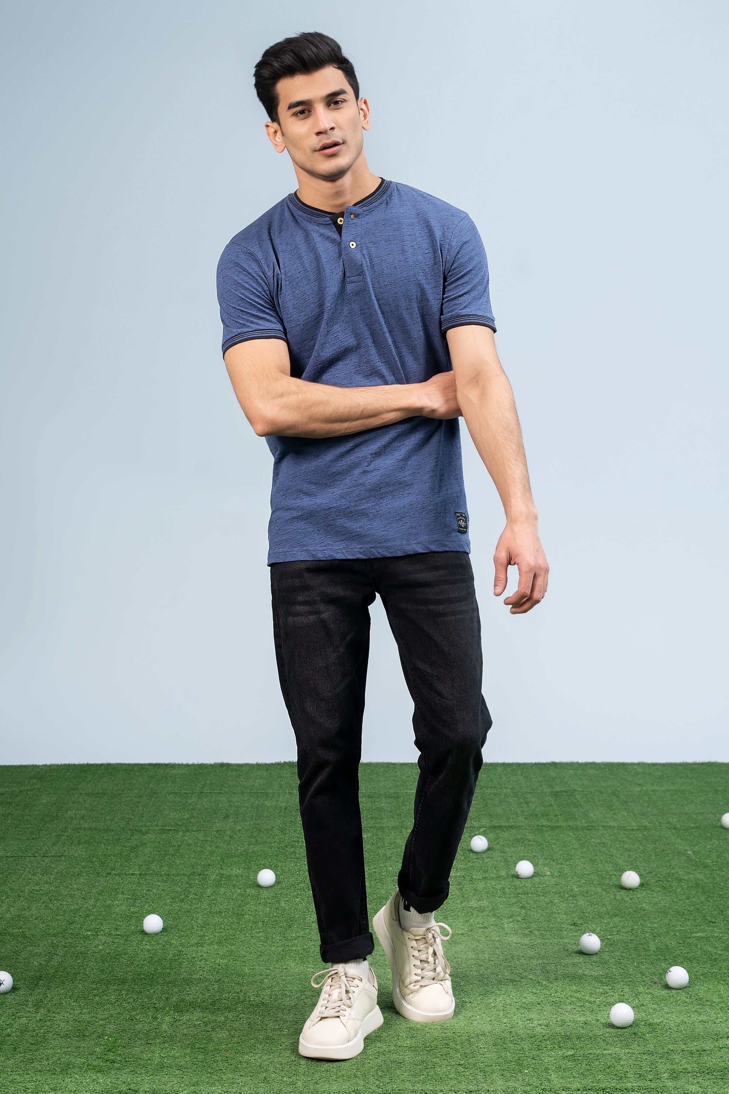 HENLEY SHIRT BLUE at Charcoal Clothing