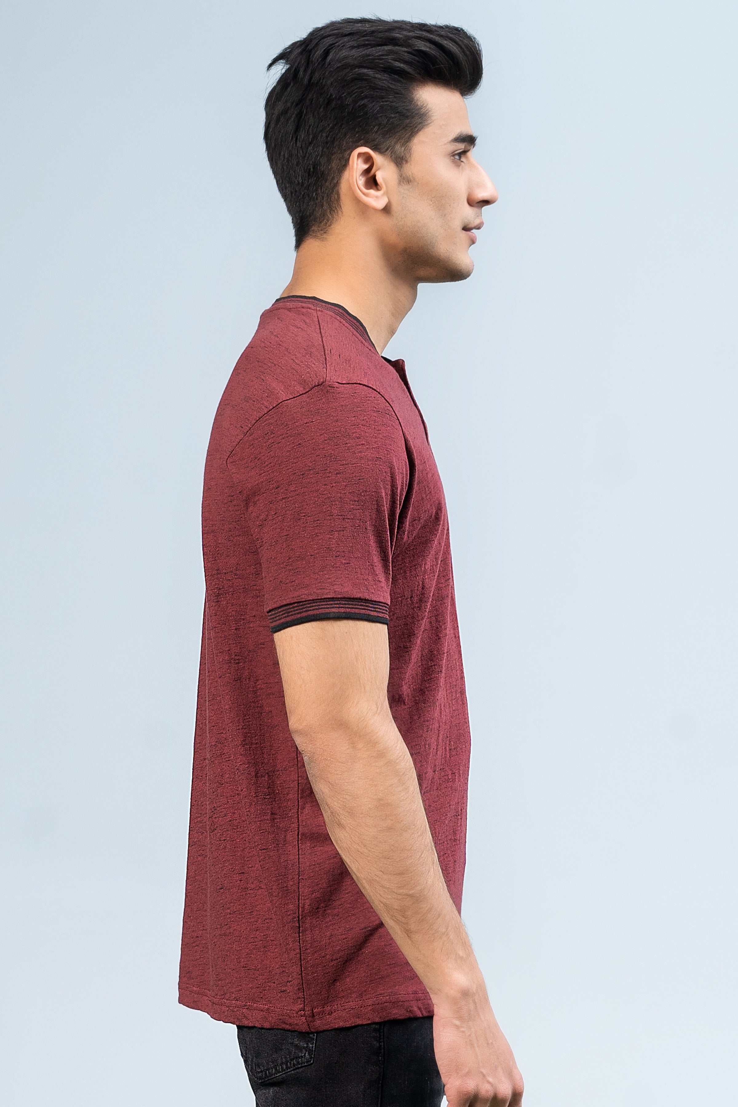 HENLEY SHIRT MAROON at Charcoal Clothing