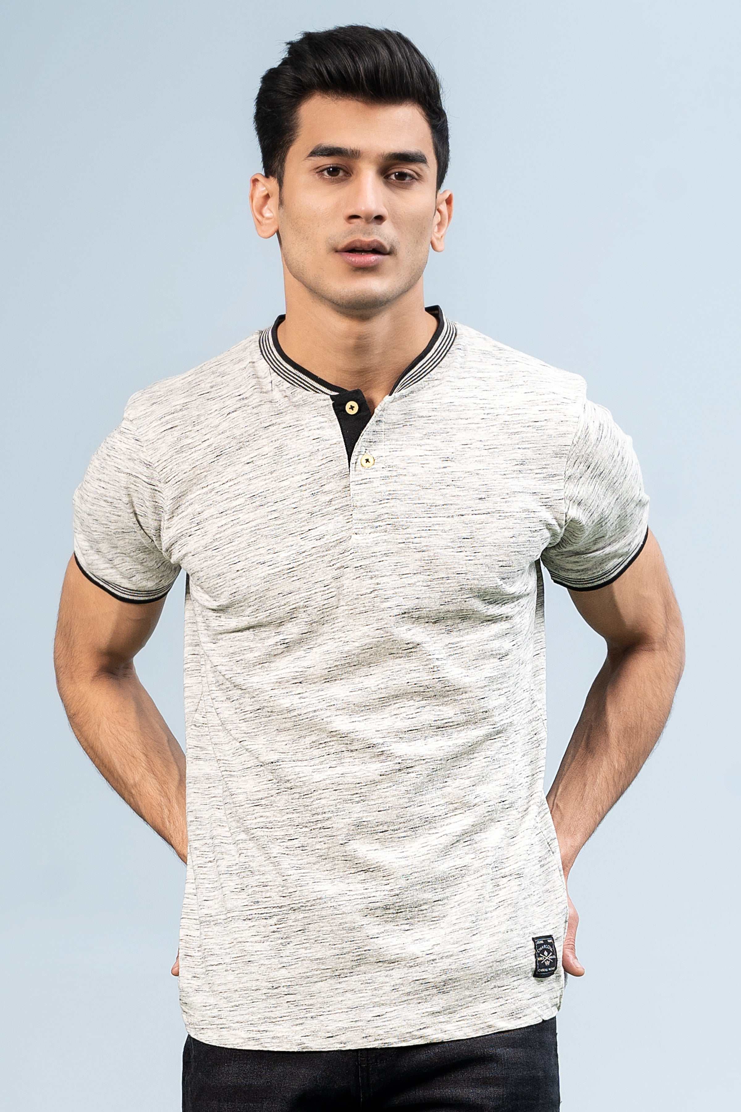 HENLEY SHIRT OATMEAL at Charcoal Clothing