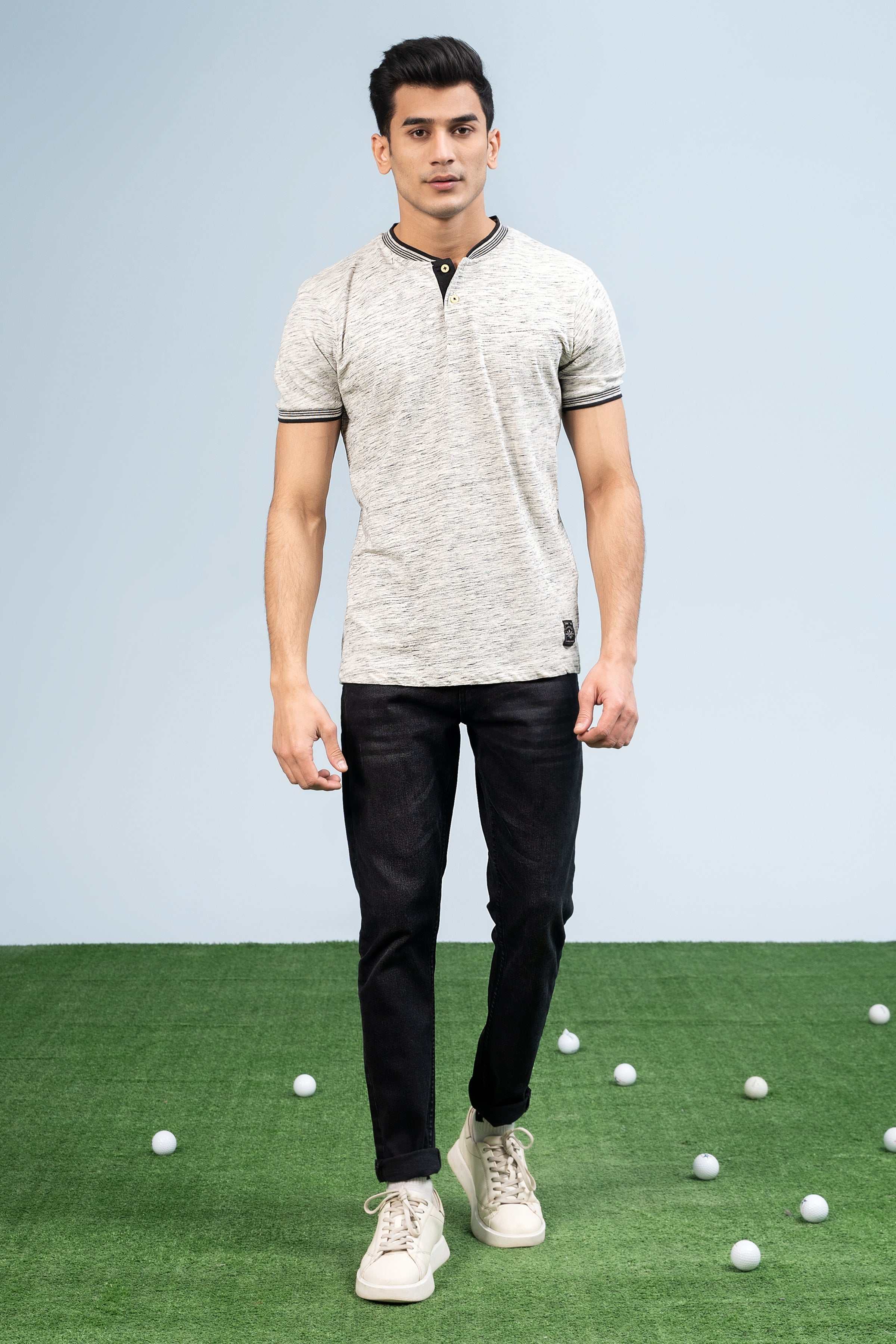 HENLEY SHIRT OATMEAL at Charcoal Clothing