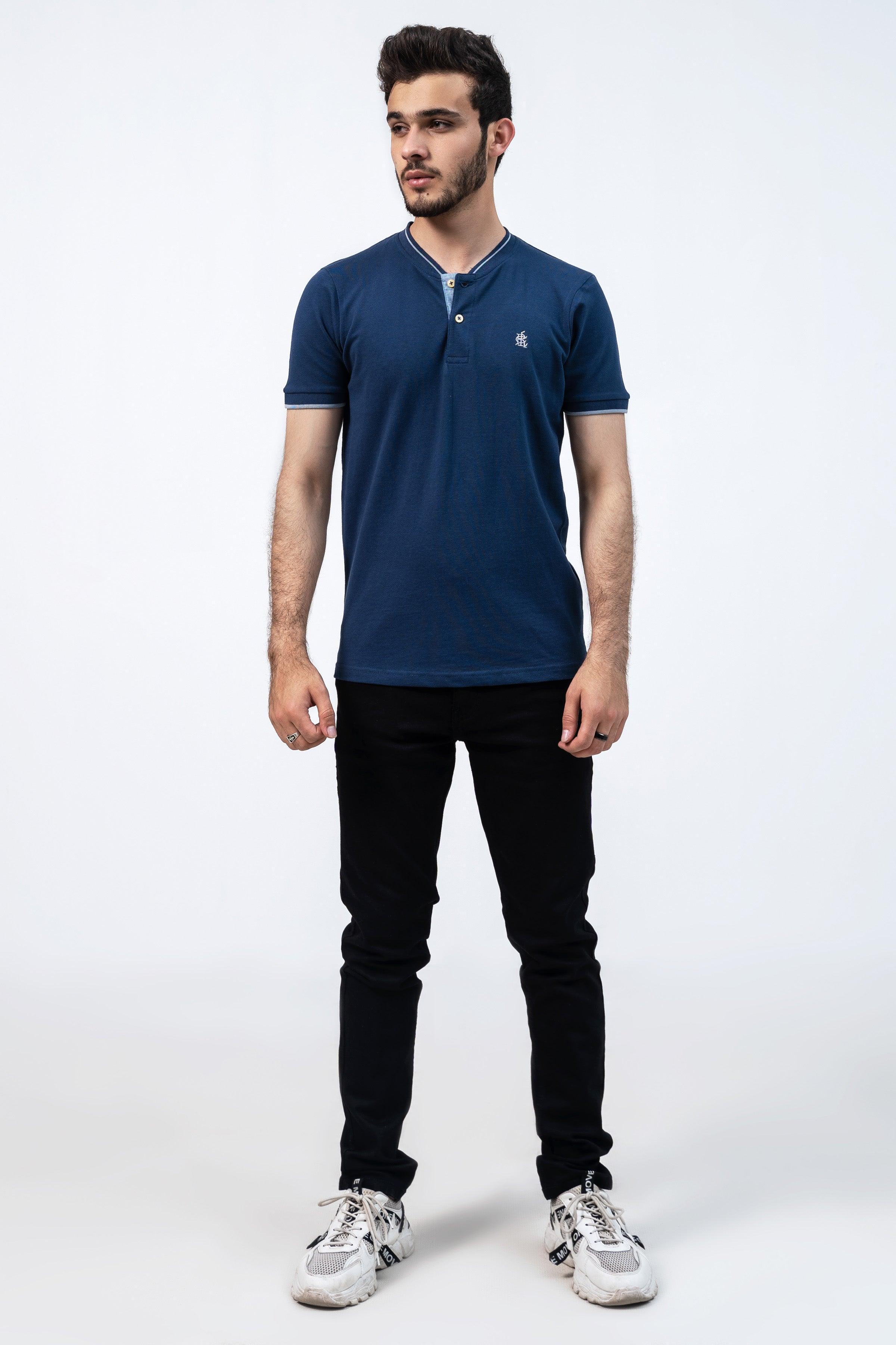 HENLEY T-SHIRT BLUE at Charcoal Clothing