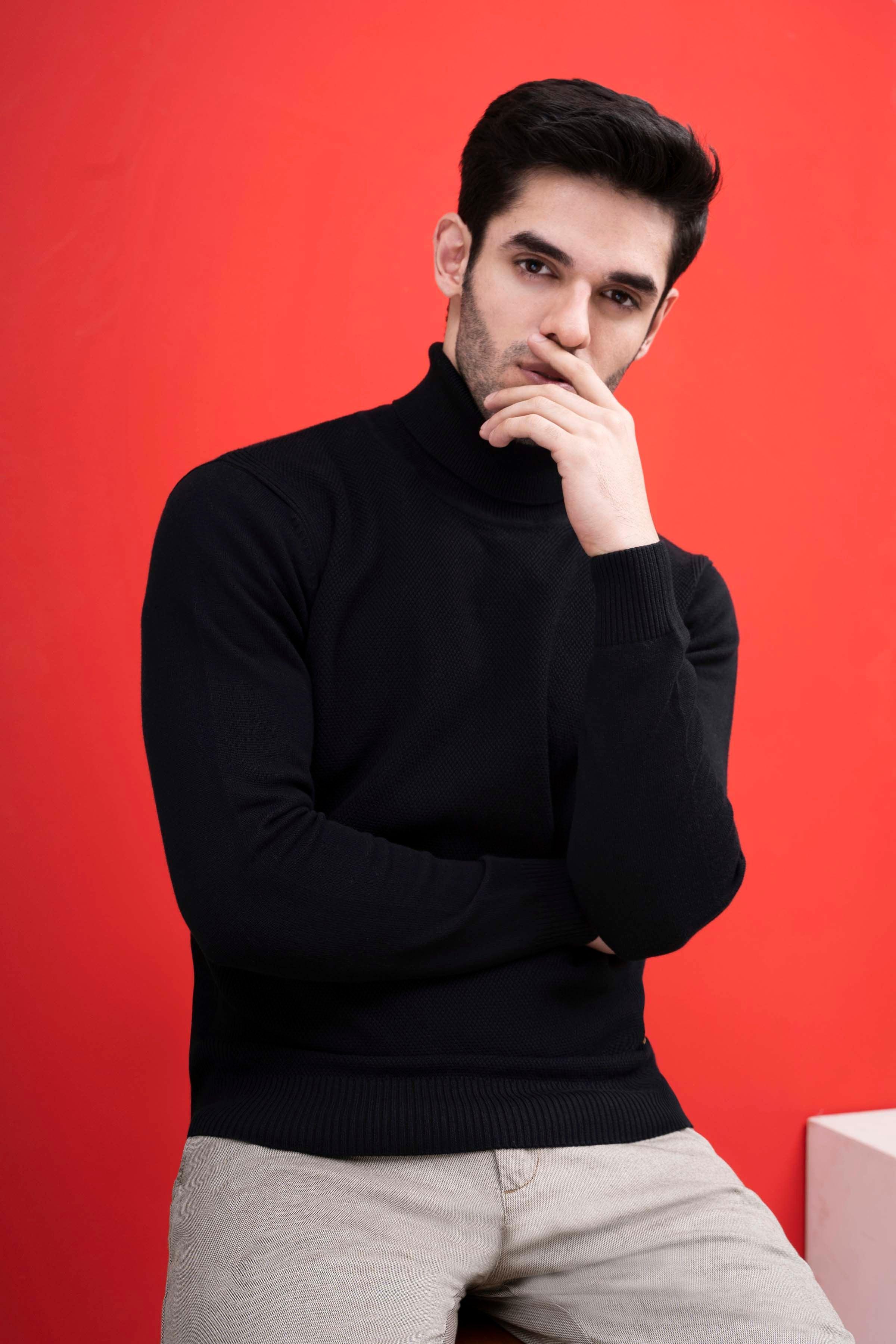 HIGH NECK SWEATER  BLACK at Charcoal Clothing