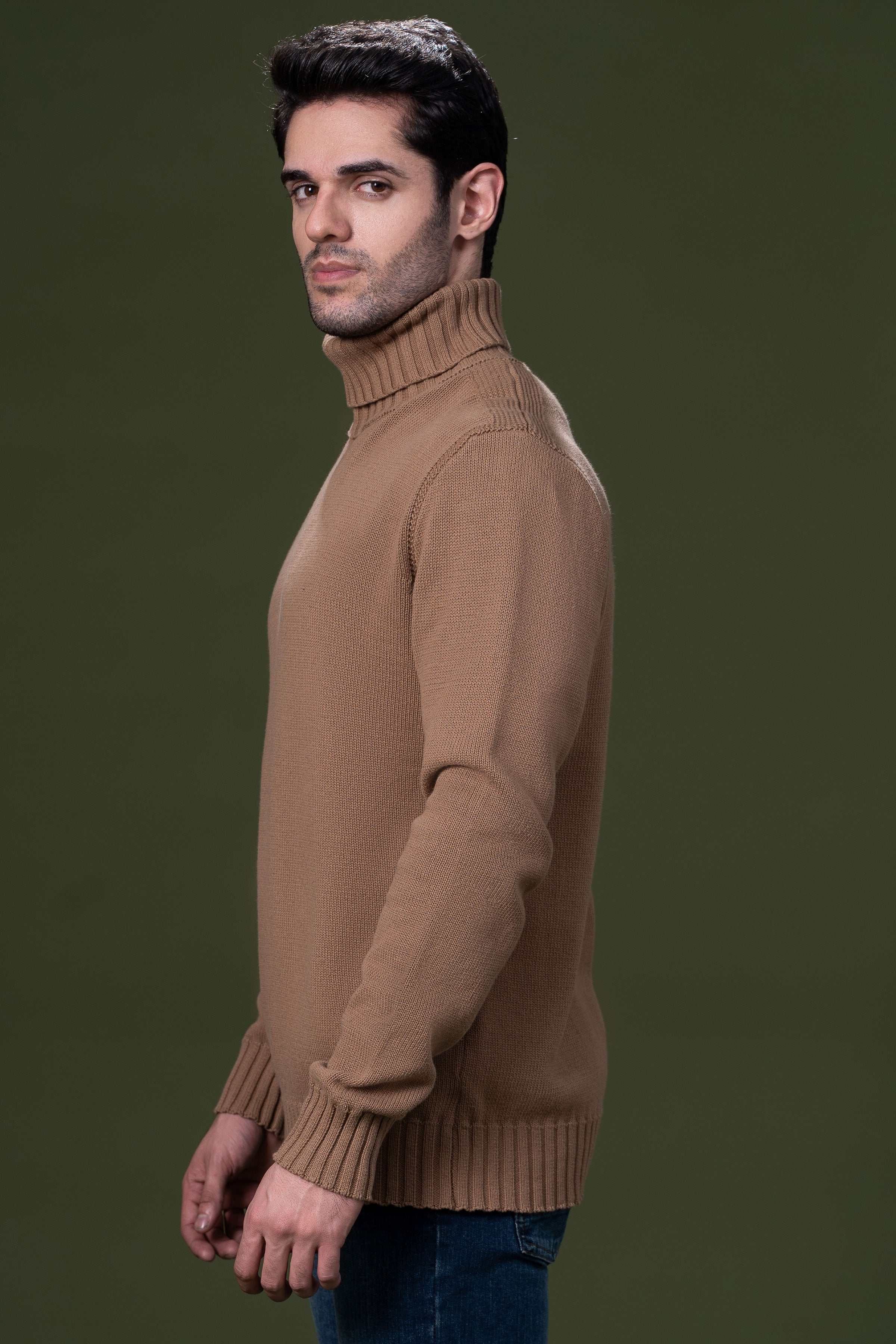 HIGH NECK SWEATER CAMEL at Charcoal Clothing