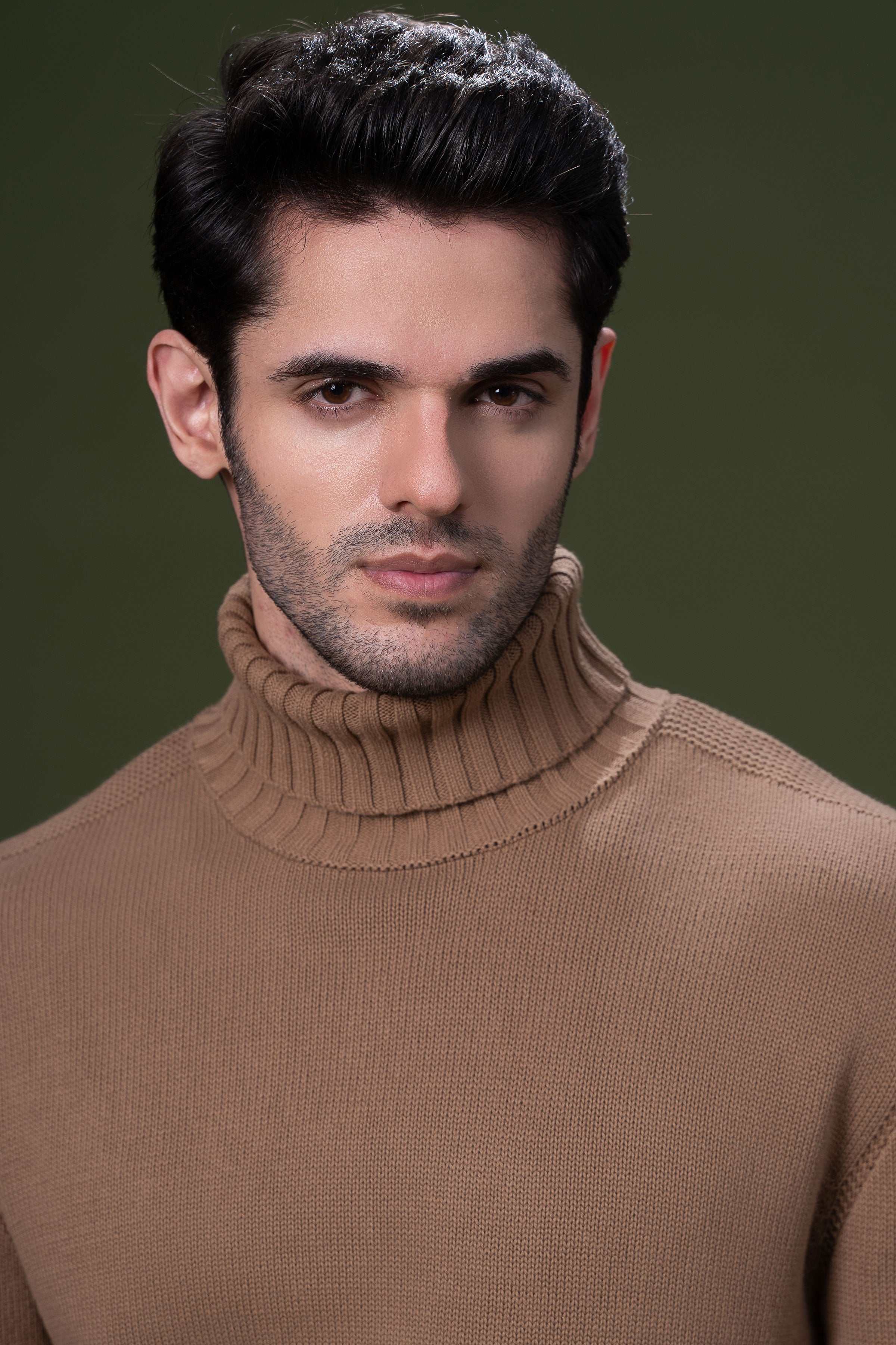 HIGH NECK SWEATER CAMEL at Charcoal Clothing