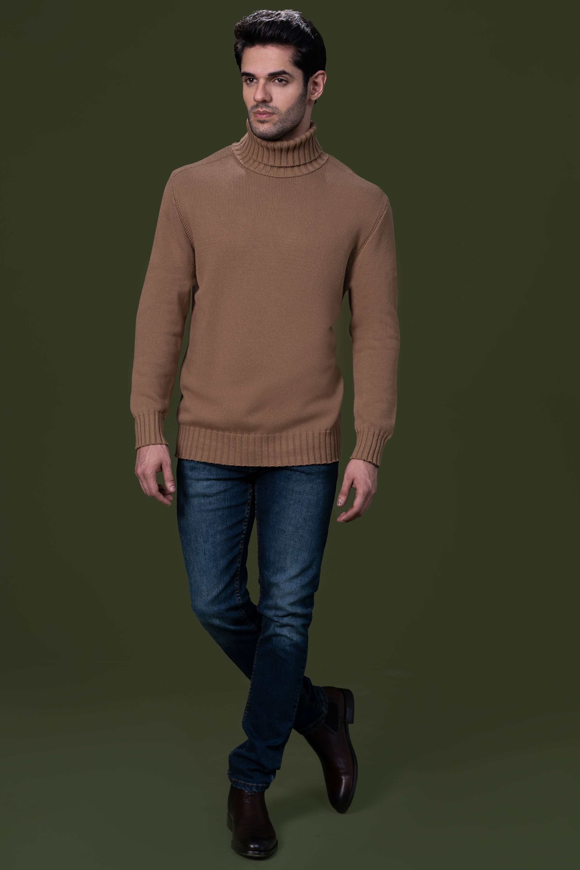 HIGH NECK SWEATER CAMEL at Charcoal Clothing