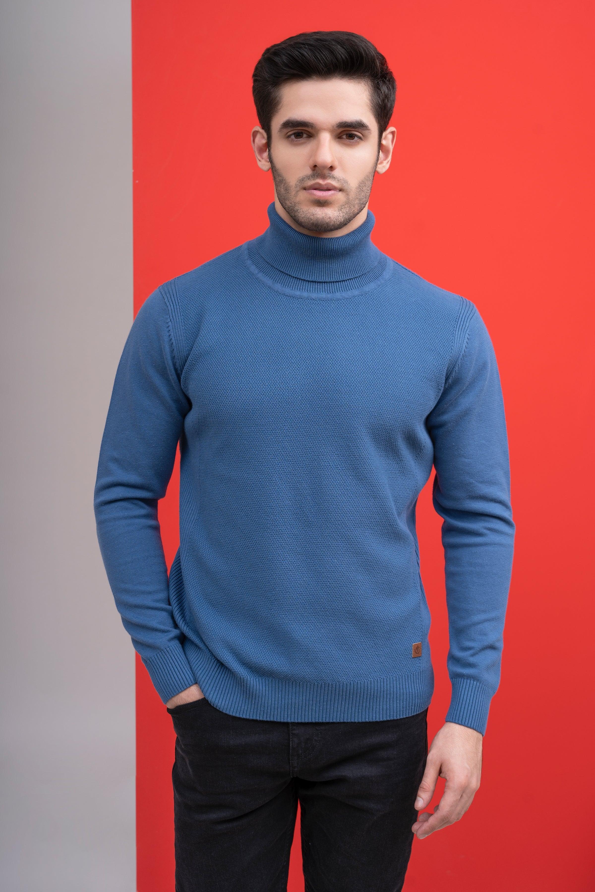 HIGH NECK SWEATER F/S BLUE at Charcoal Clothing