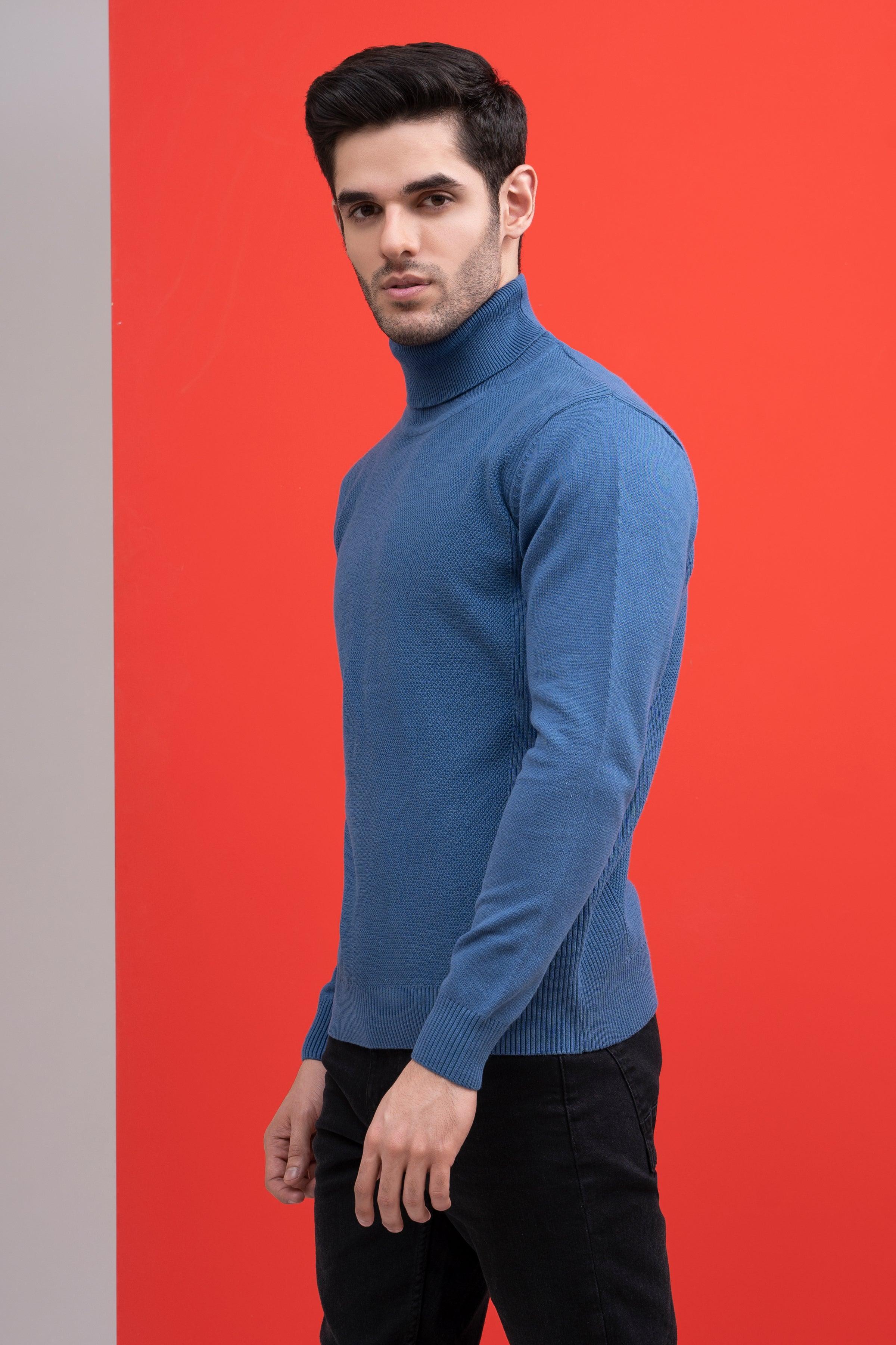 HIGH NECK SWEATER F/S BLUE at Charcoal Clothing