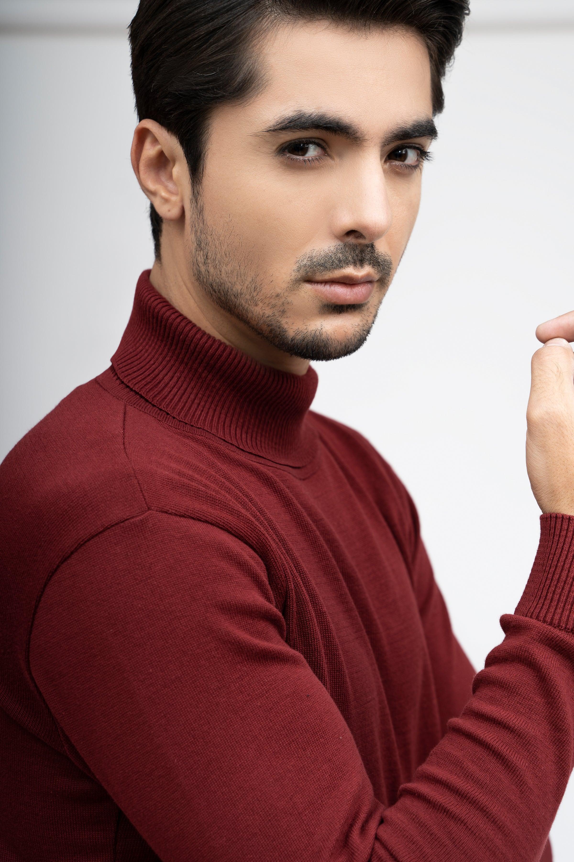 HIGH NECK SWEATER MAROON at Charcoal Clothing