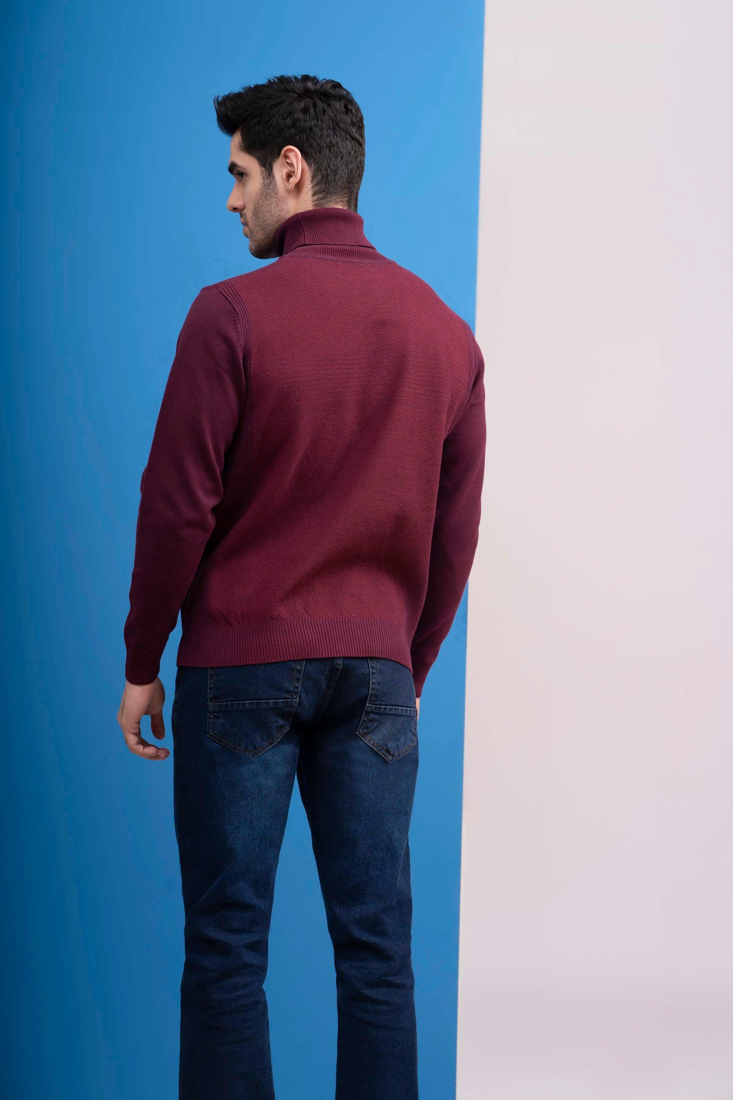 HIGH NECK SWEATER MAROON at Charcoal Clothing