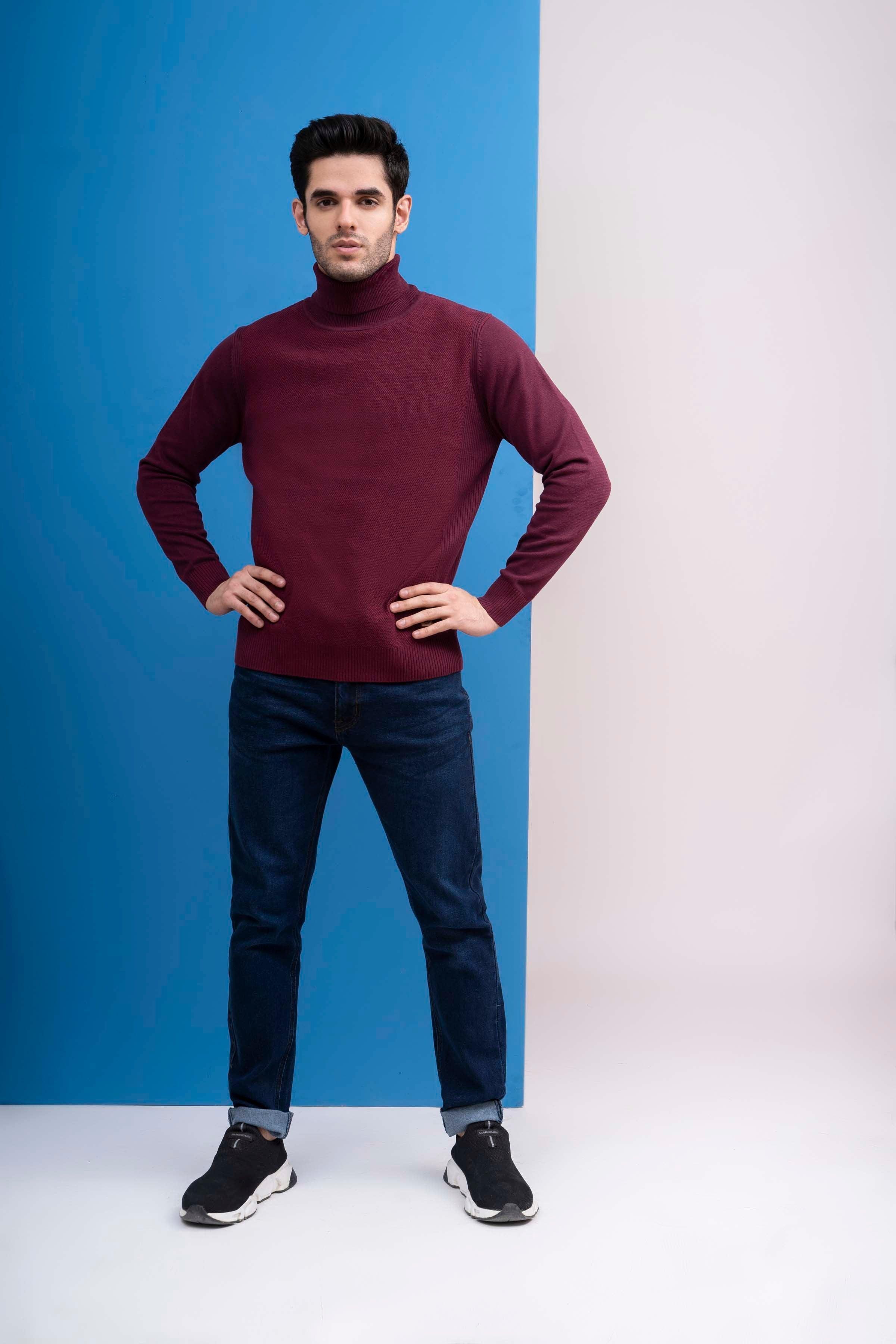 HIGH NECK SWEATER MAROON at Charcoal Clothing