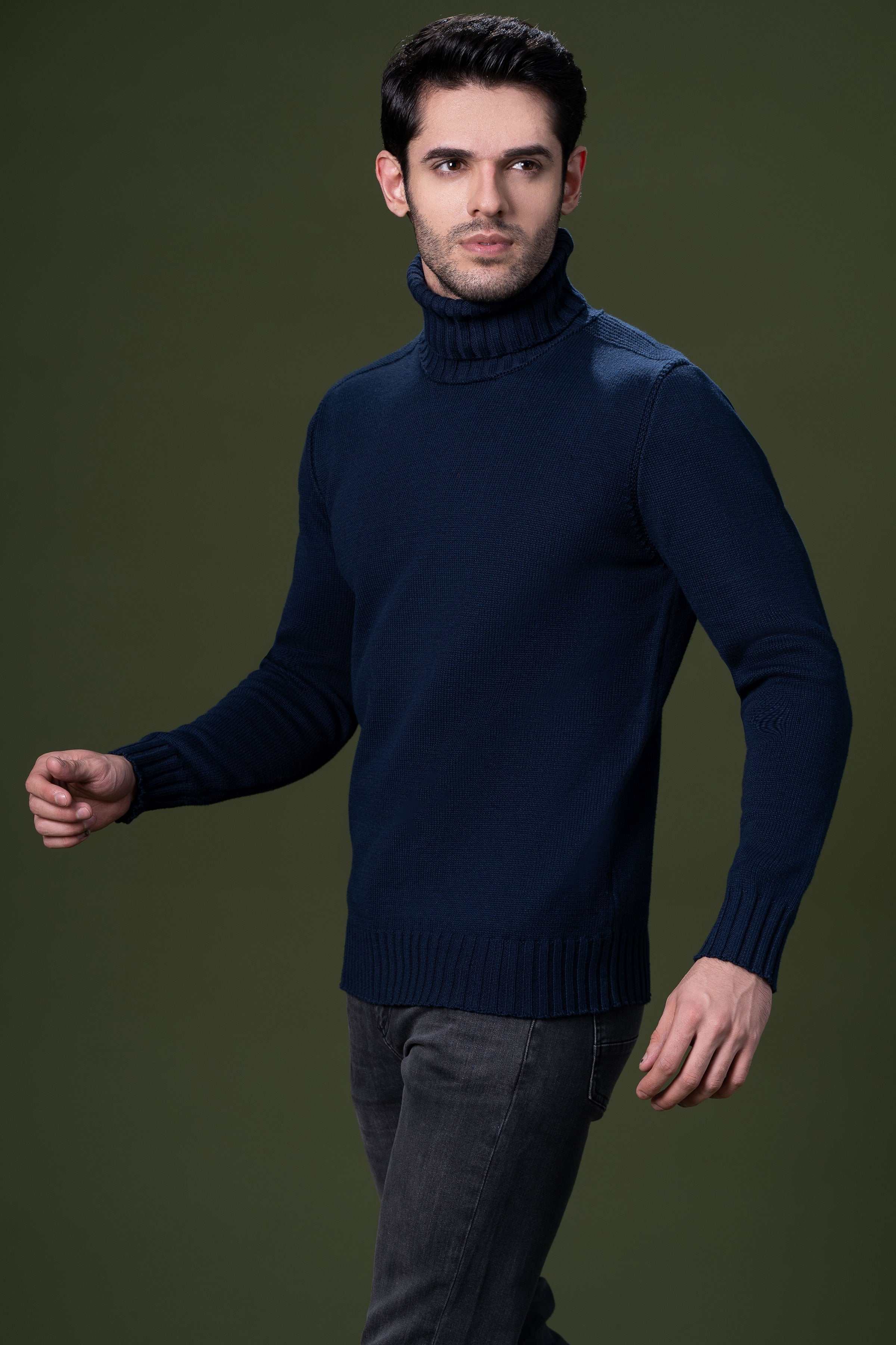 HIGH NECK SWEATER NAVY at Charcoal Clothing