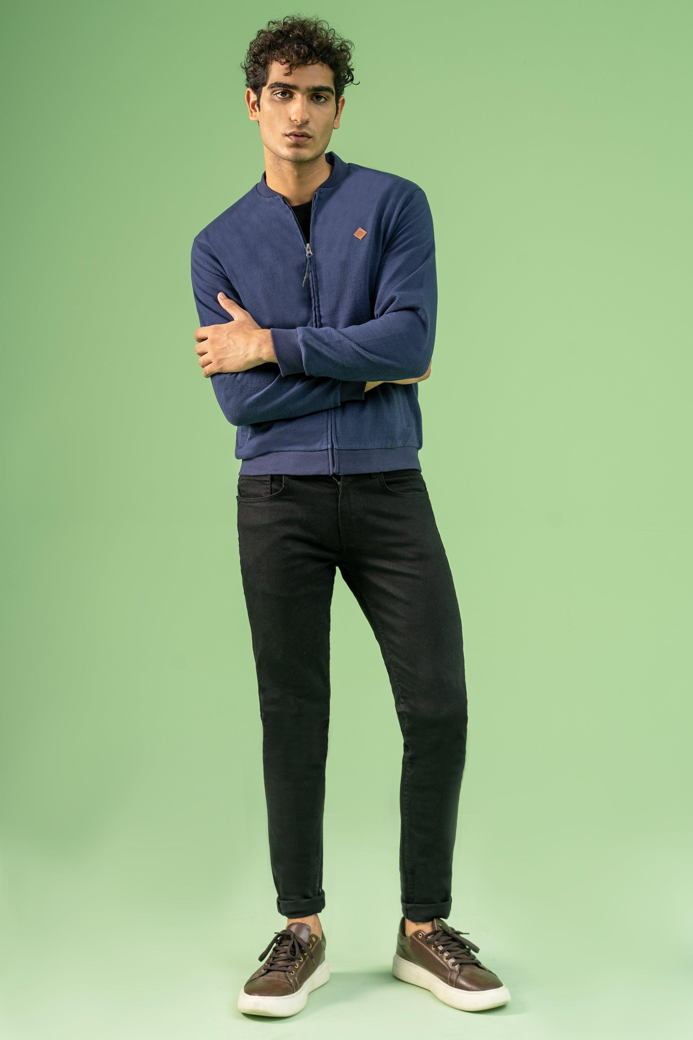 HOUNDSTOOTH MOCK NECK ZIPPER NAVY at Charcoal Clothing