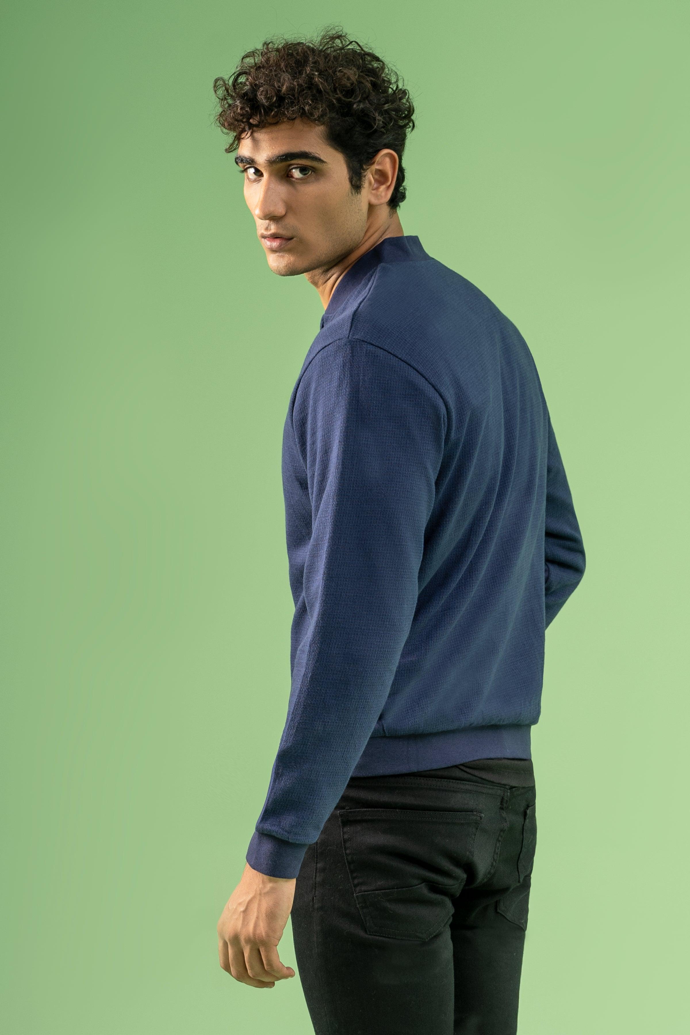HOUNDSTOOTH MOCK NECK ZIPPER NAVY at Charcoal Clothing