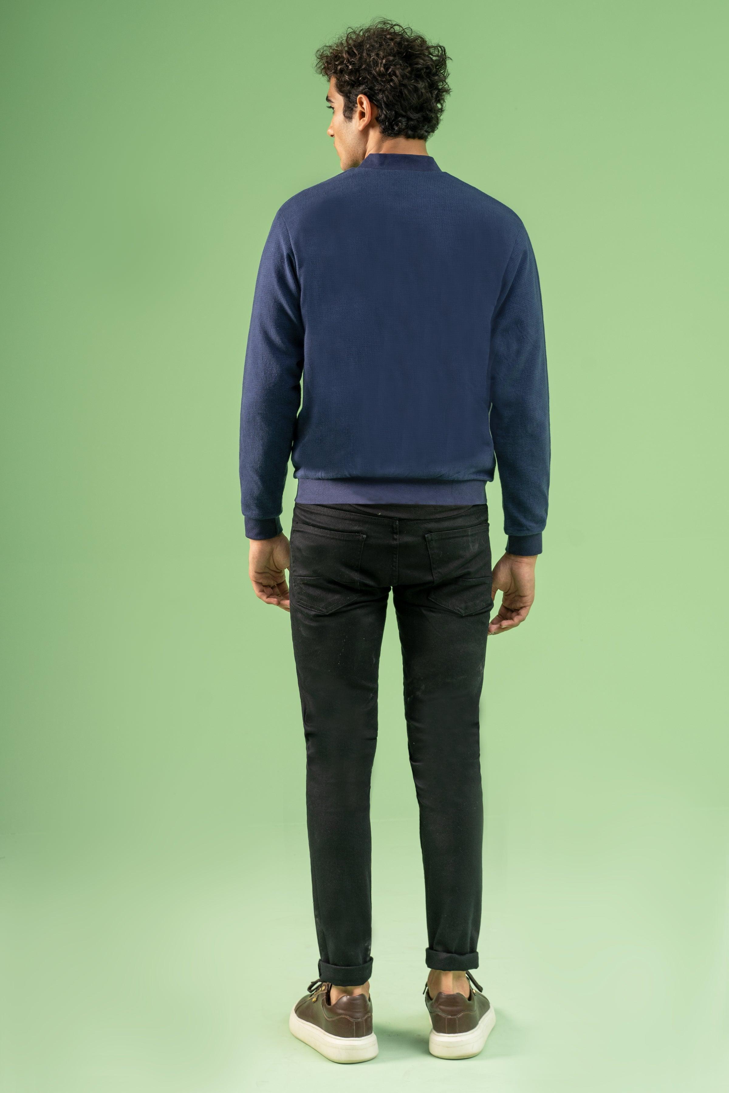HOUNDSTOOTH MOCK NECK ZIPPER NAVY at Charcoal Clothing