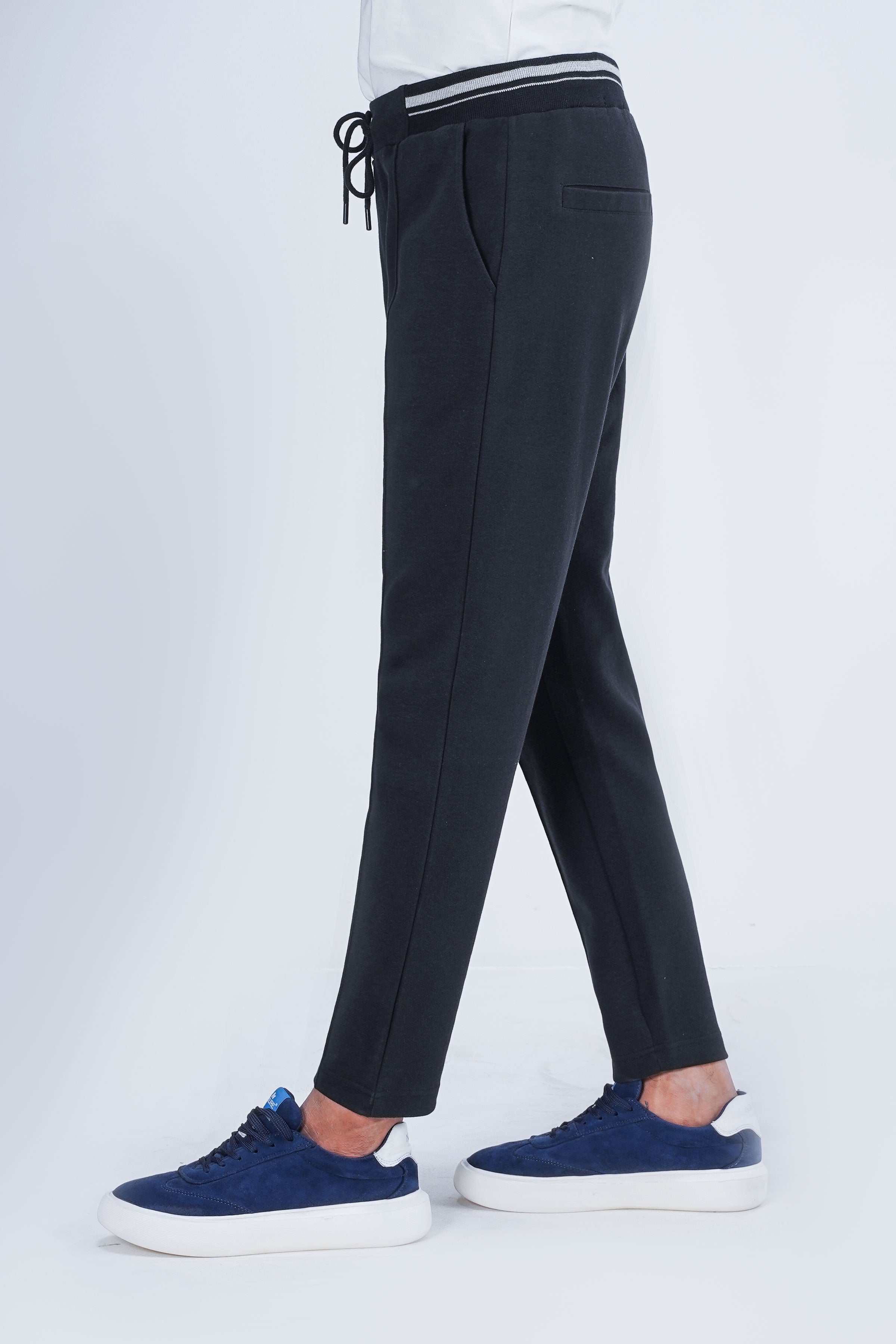 INTERLOCK JOGGER WAIST SLIM TROUSER BLACK at Charcoal Clothing