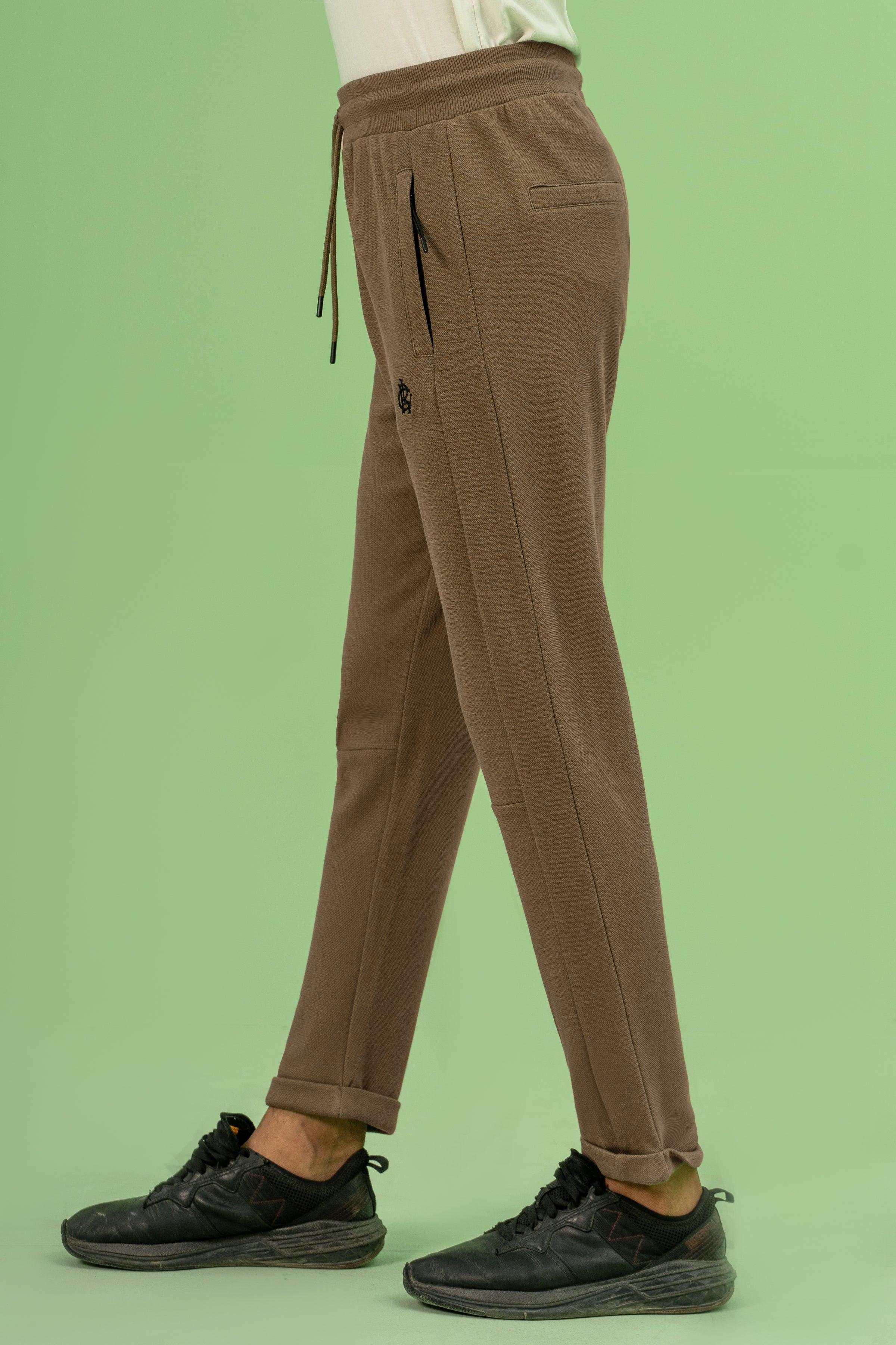 INTERLOCK JOGGER WAIST SLIM TROUSER DARK KHAKI at Charcoal Clothing