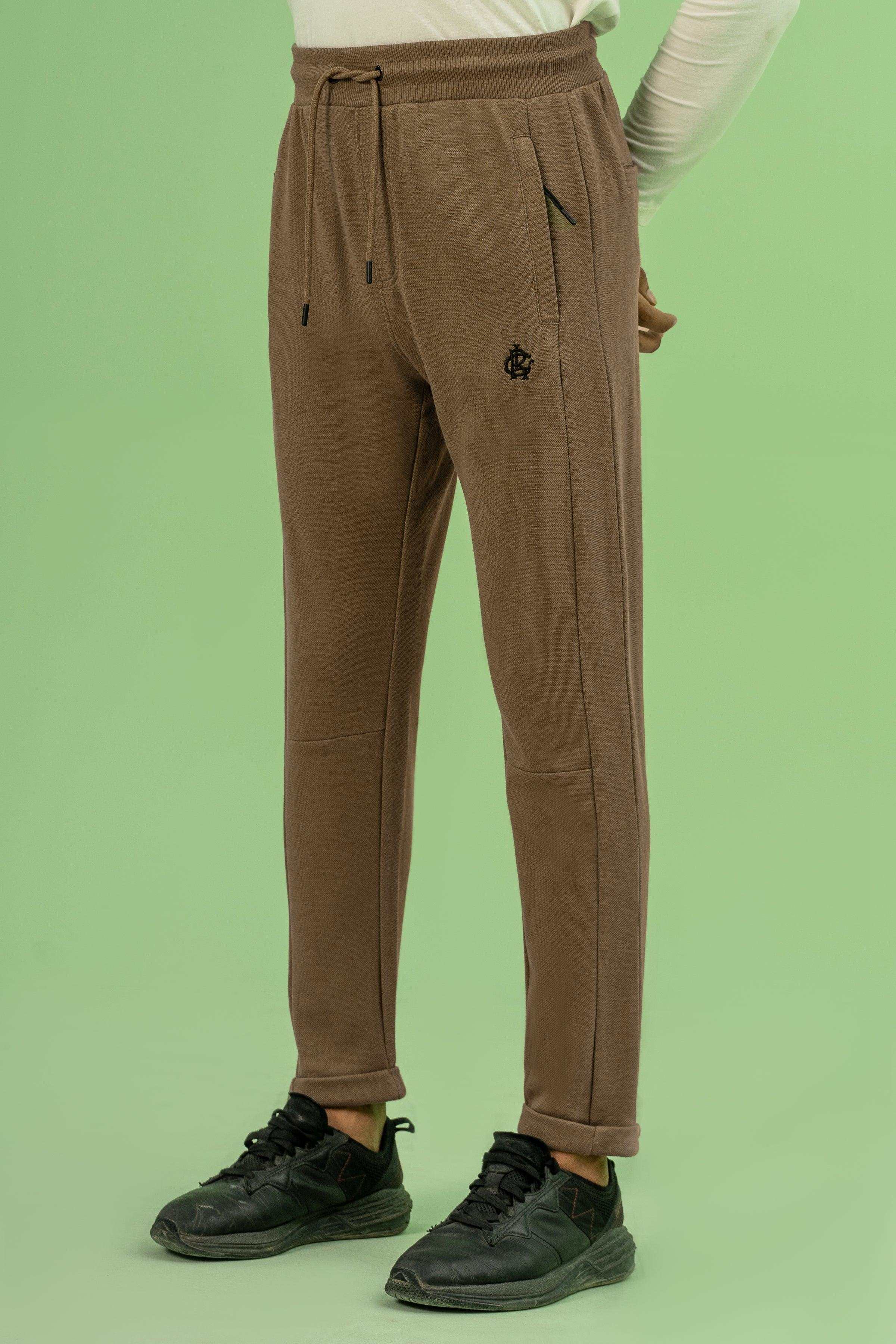 INTERLOCK JOGGER WAIST SLIM TROUSER DARK KHAKI at Charcoal Clothing