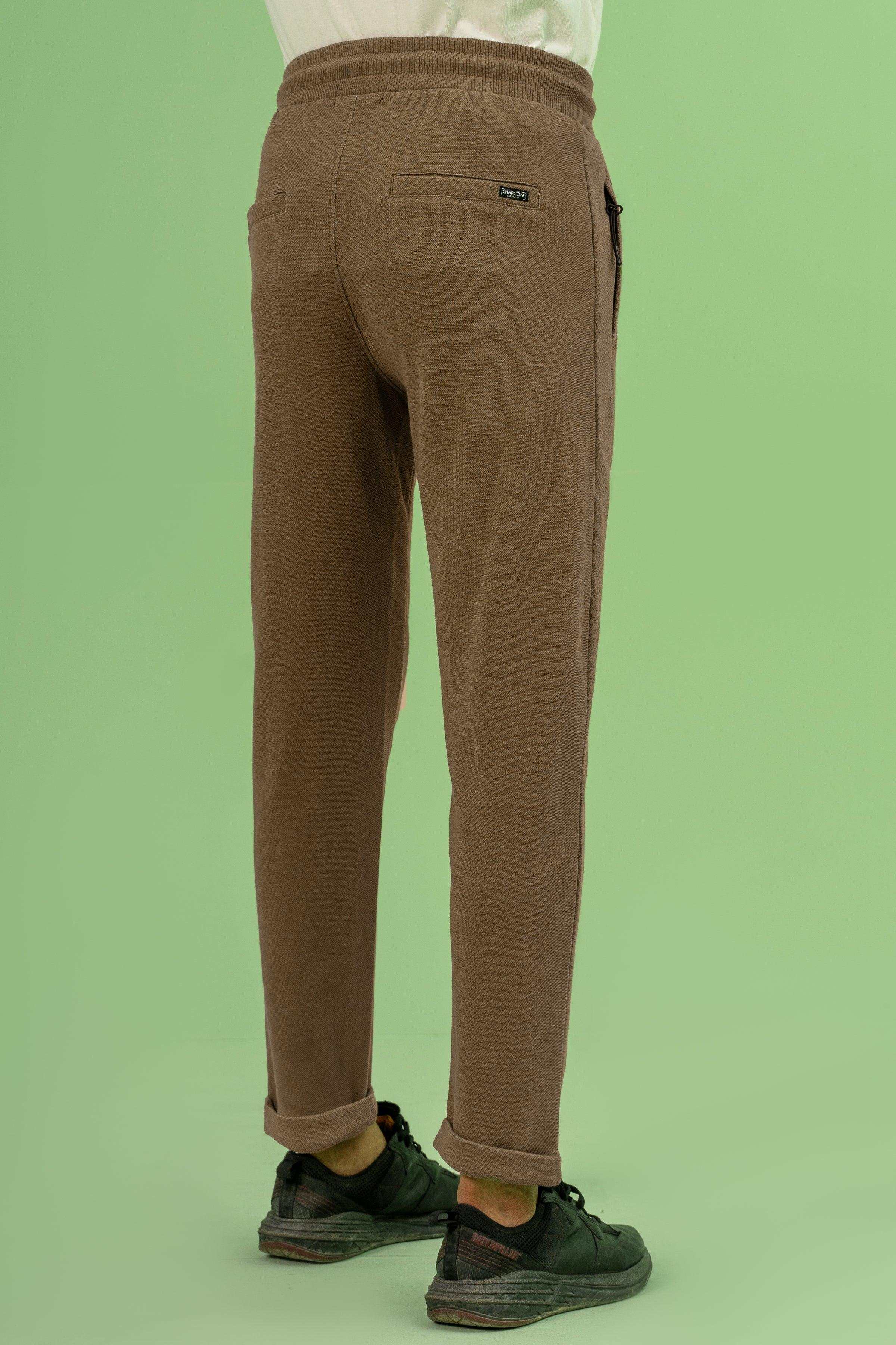 INTERLOCK JOGGER WAIST SLIM TROUSER DARK KHAKI at Charcoal Clothing
