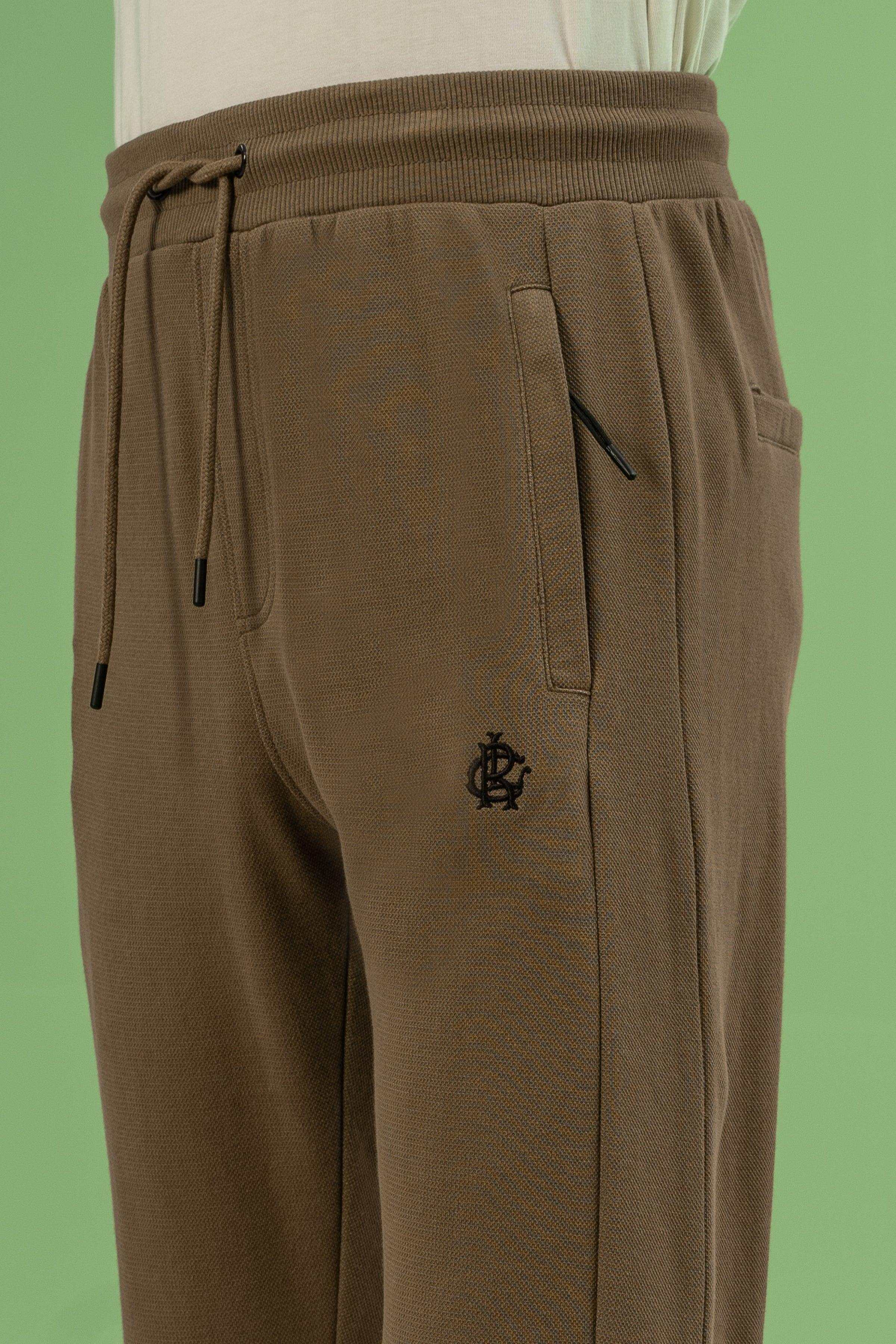 INTERLOCK JOGGER WAIST SLIM TROUSER DARK KHAKI at Charcoal Clothing