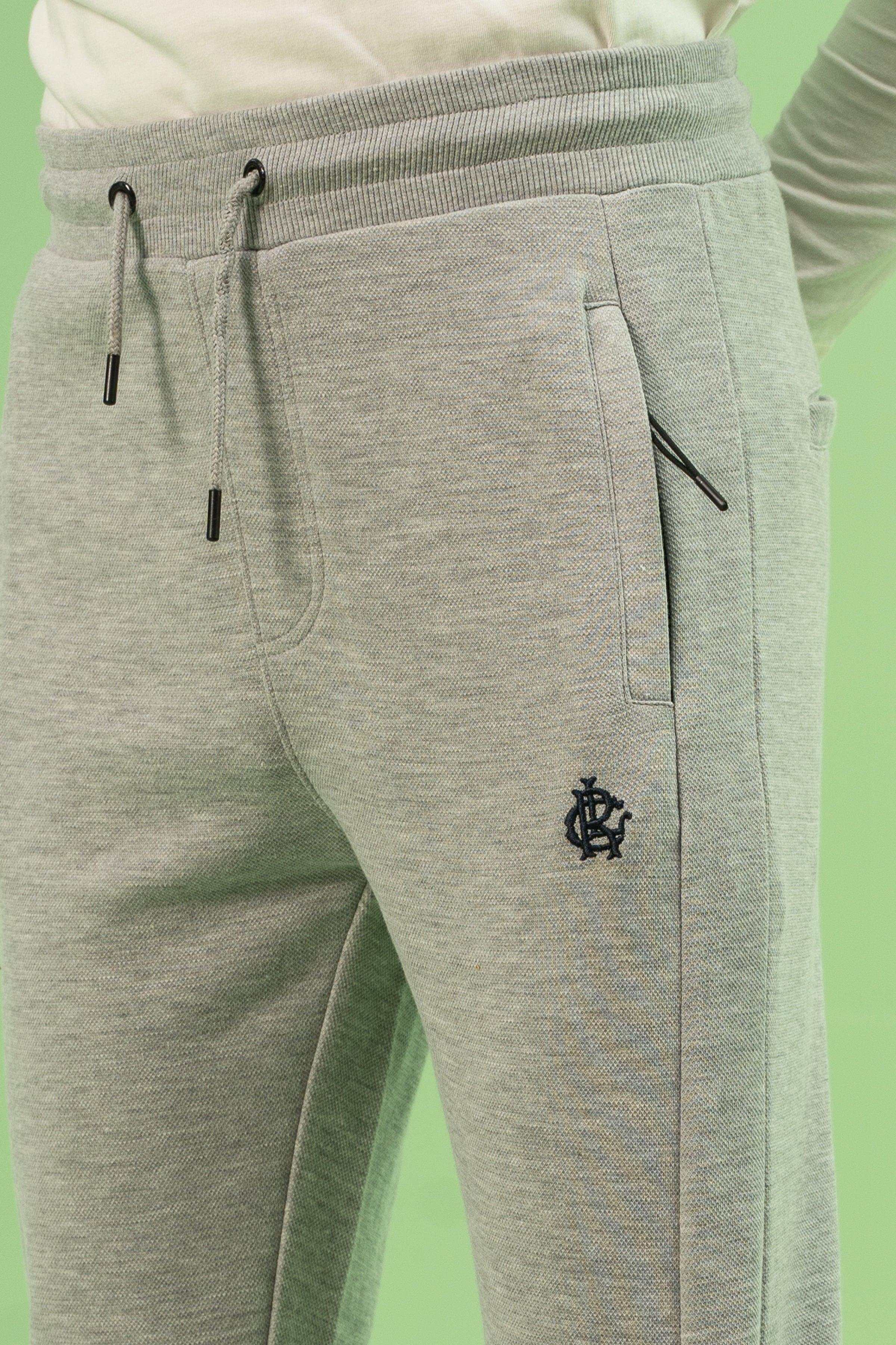 INTERLOCK JOGGER WAIST SLIM TROUSER GREY MELANGE at Charcoal Clothing