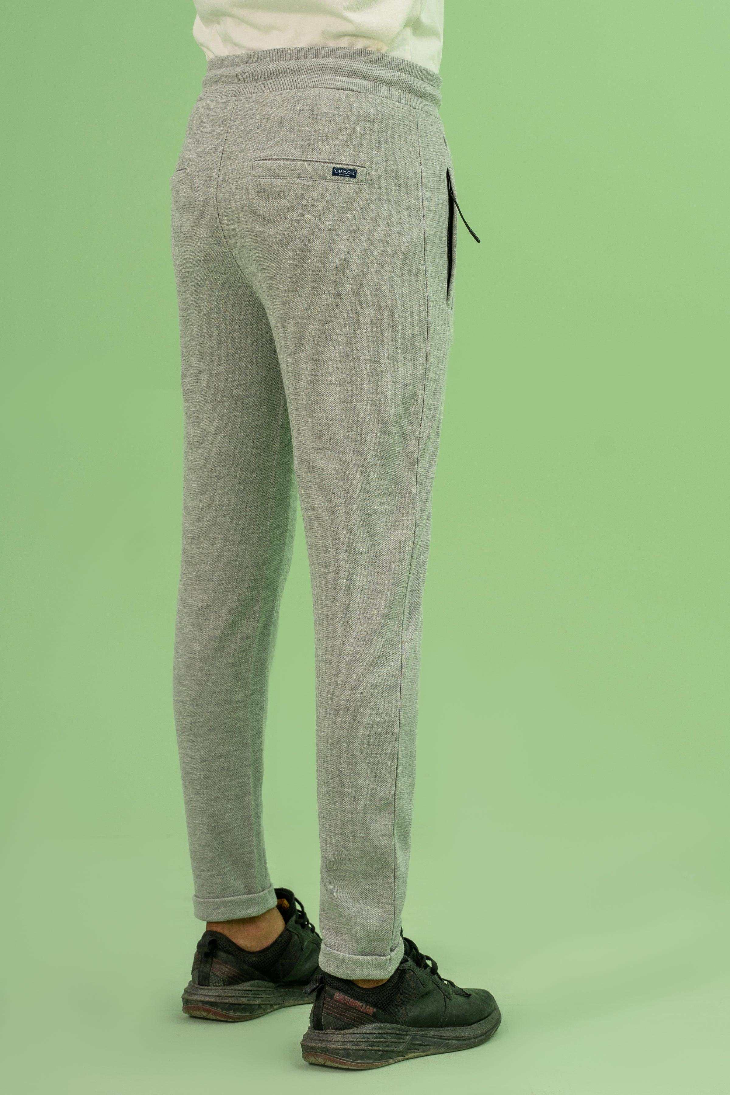 INTERLOCK JOGGER WAIST SLIM TROUSER GREY MELANGE at Charcoal Clothing