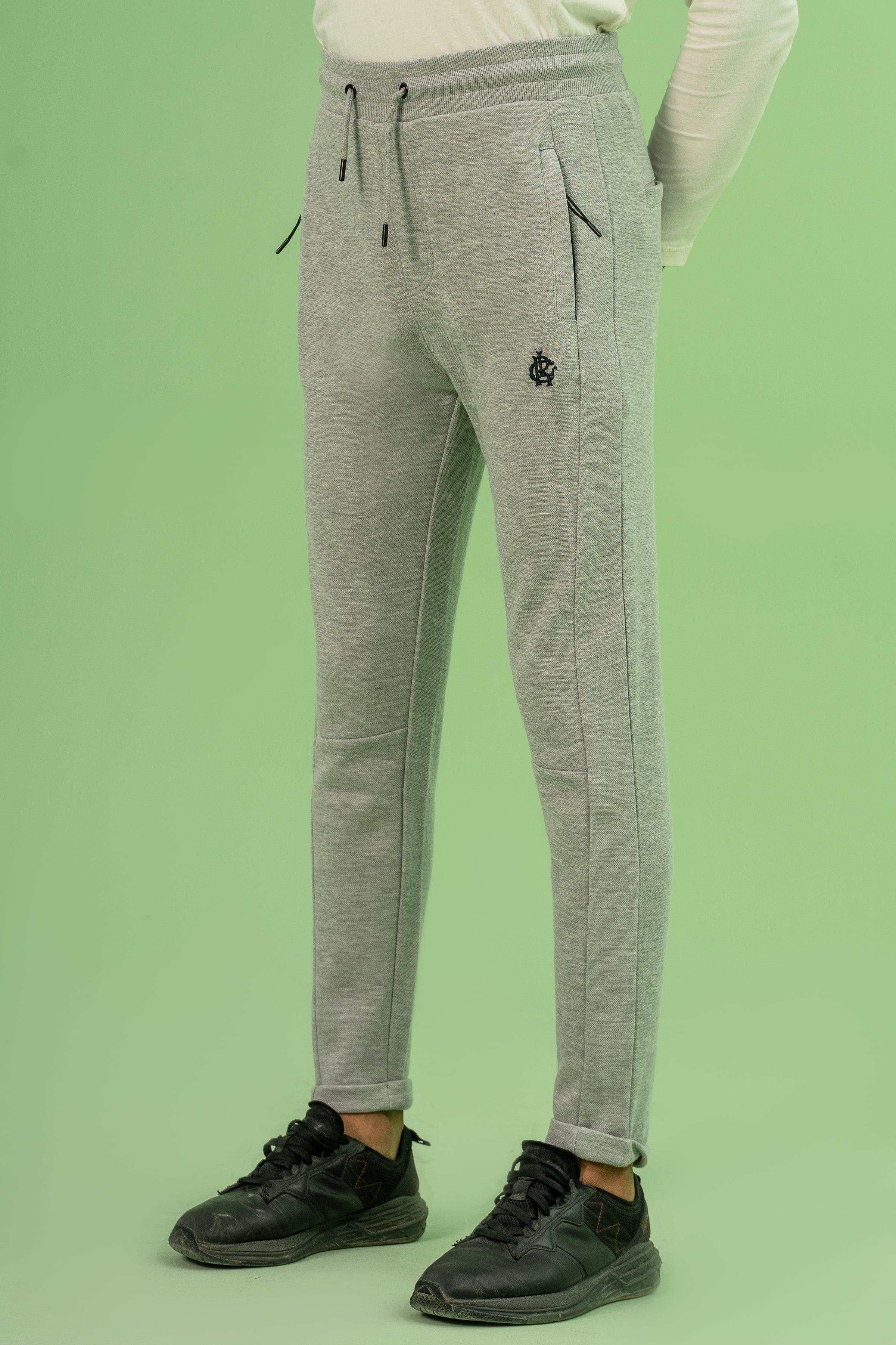 INTERLOCK JOGGER WAIST SLIM TROUSER GREY MELANGE at Charcoal Clothing