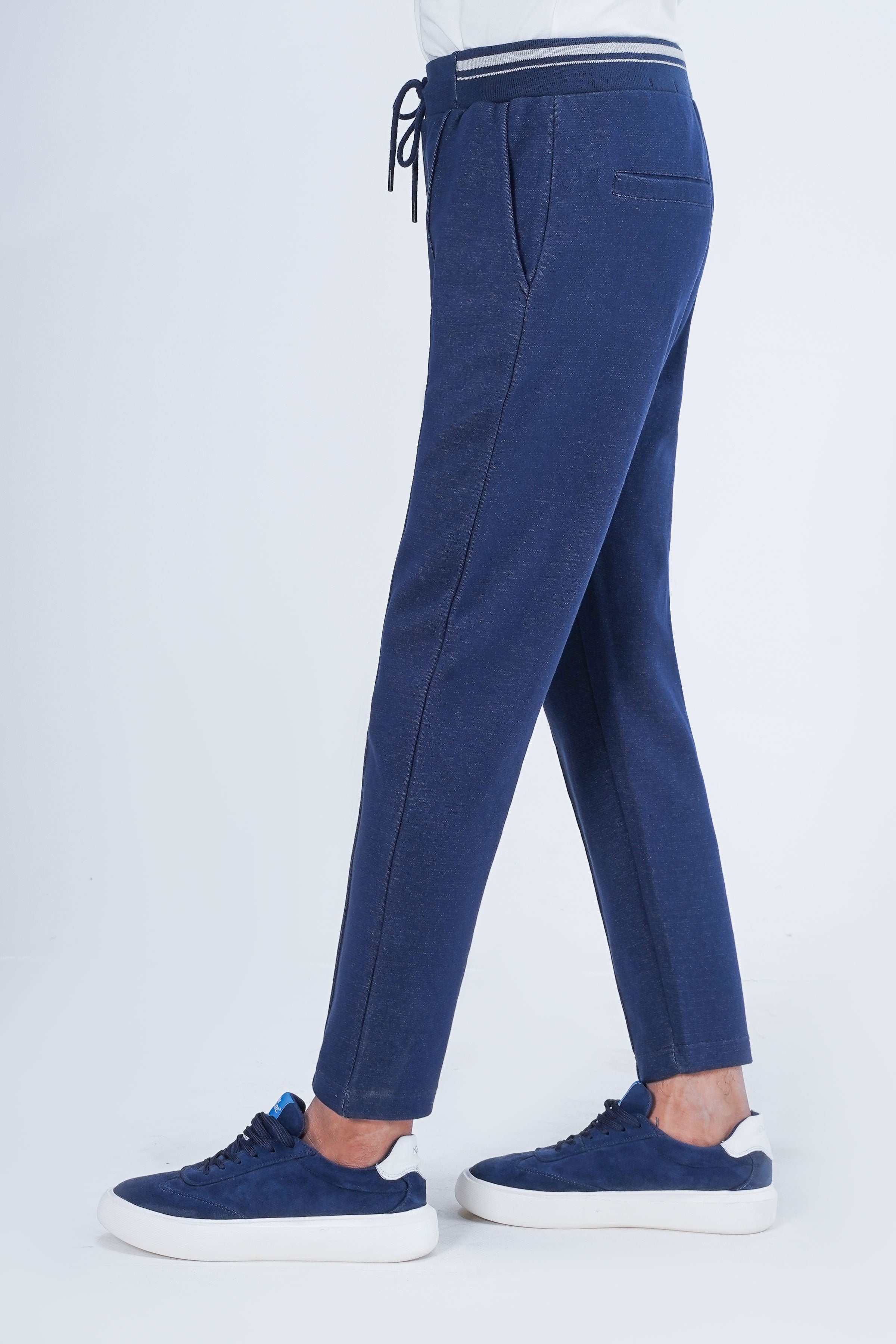 INTERLOCK JOGGER WAIST SLIM TROUSER INDIGO at Charcoal Clothing