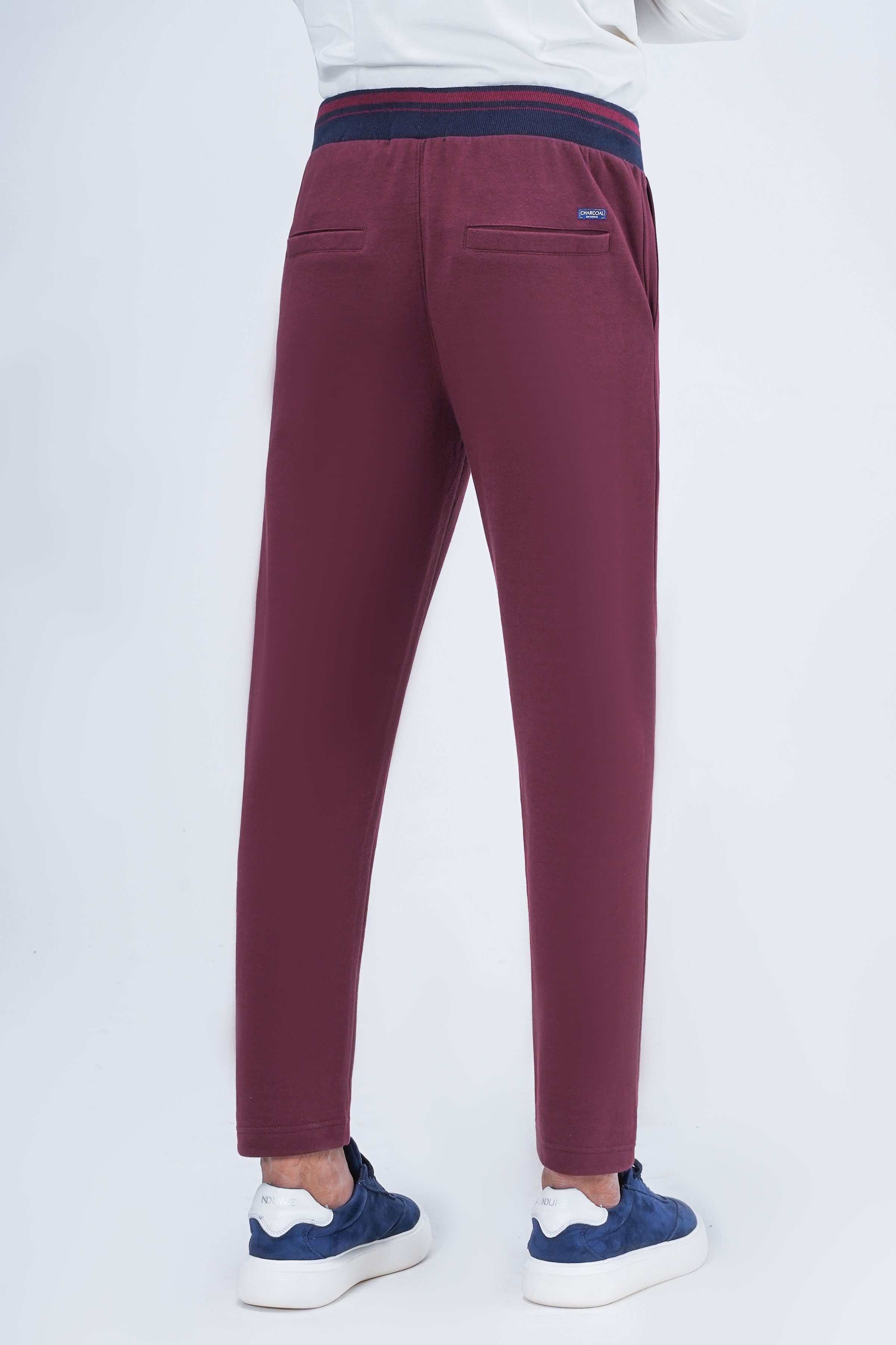 INTERLOCK JOGGER WAIST SLIM TROUSER MAROON at Charcoal Clothing