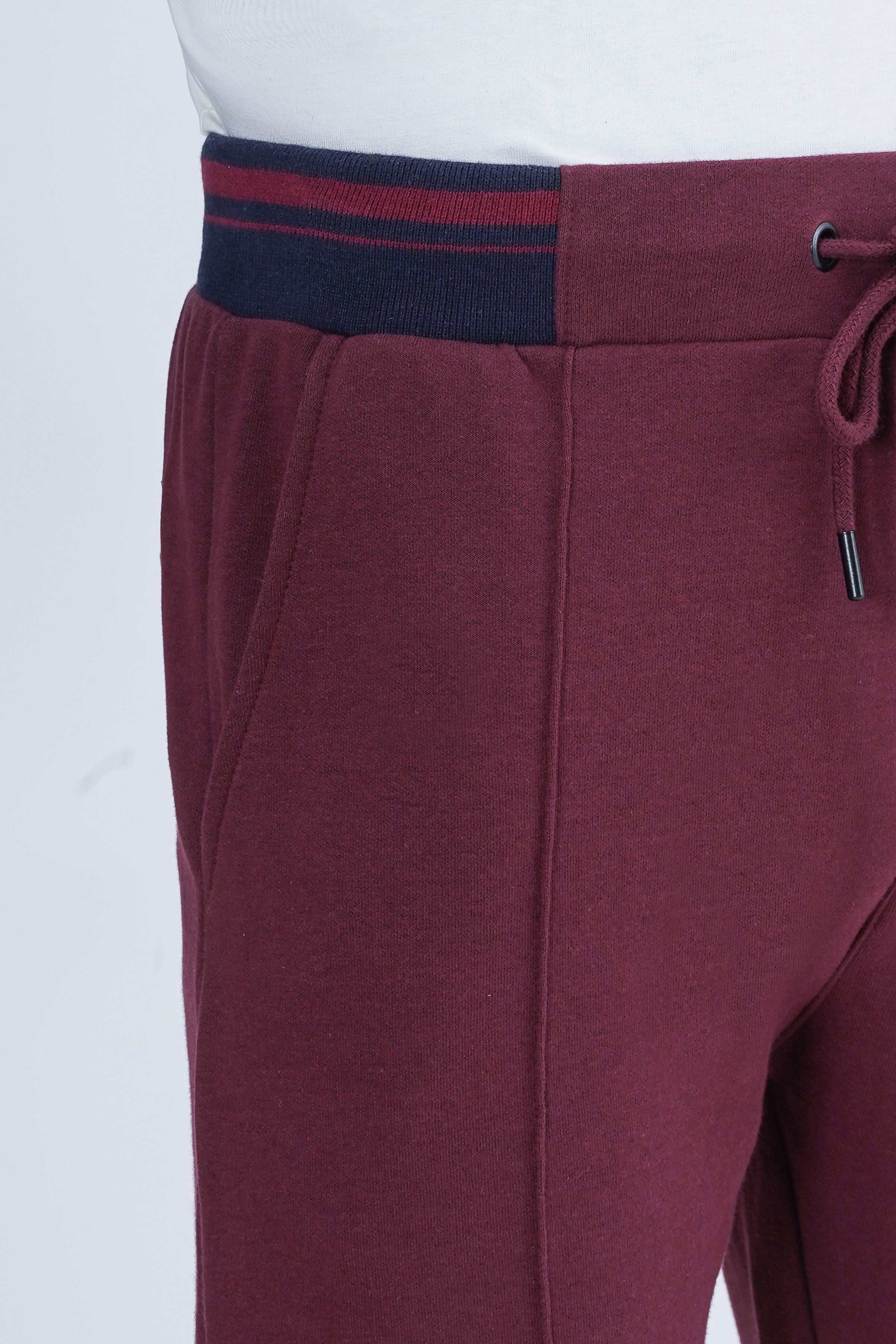 INTERLOCK JOGGER WAIST SLIM TROUSER MAROON at Charcoal Clothing